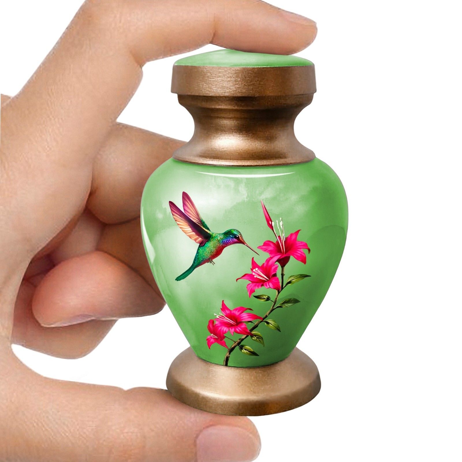 Small Keepsake Cremation Urns for Human Ashes – Green Hummingbird