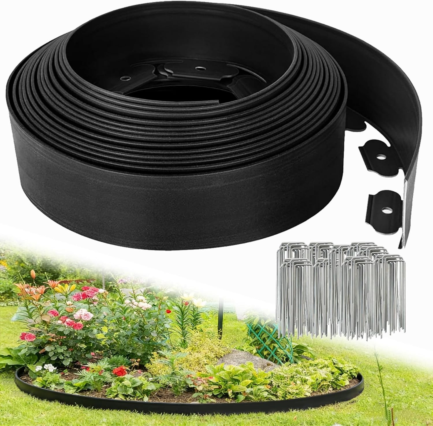98FT Landscape Edging 3 Inch Garden Edging Border W/ 150 Spikes Flexible Lawn