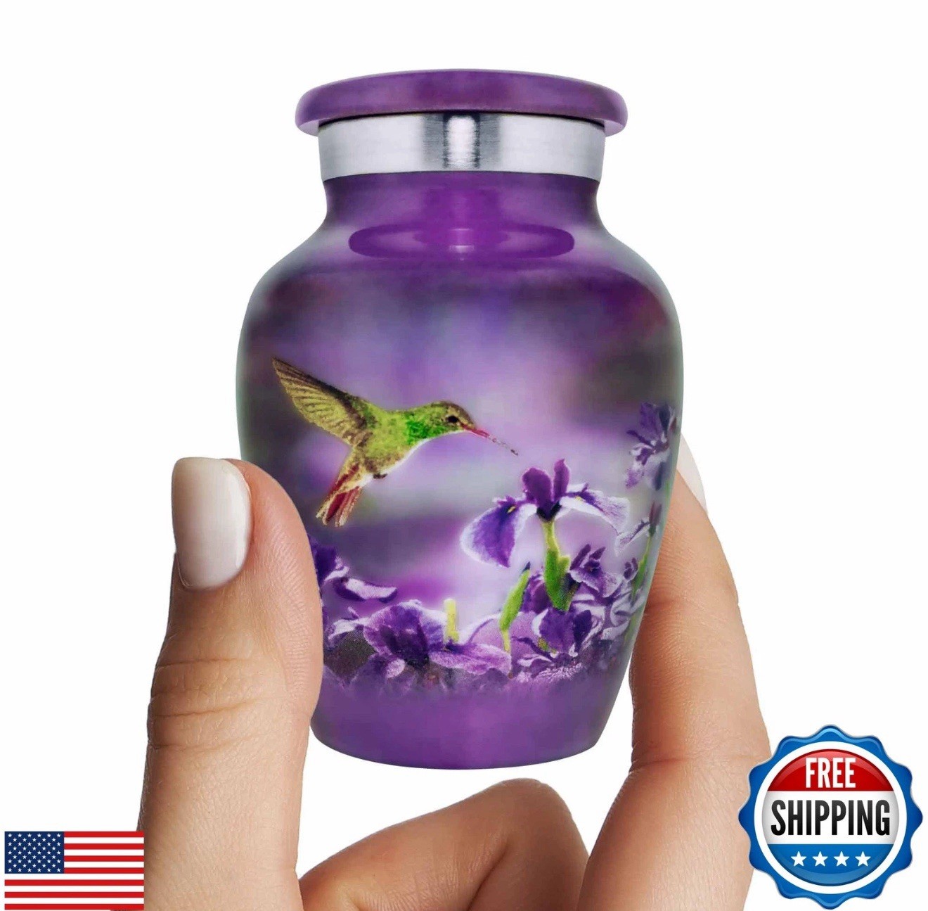Trupoint Memorials Small Urns for Human Ashes Keepsake, Hummingbird – Purple