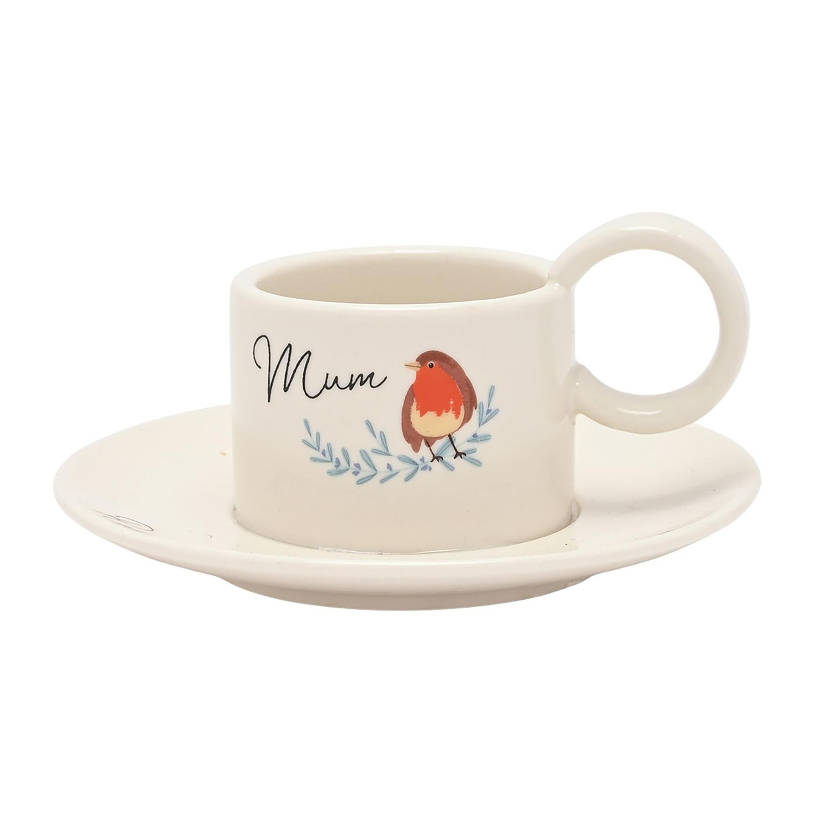 Memorial Tea Light Candle Holder Cup and Saucer Style with Robin Design – Mum