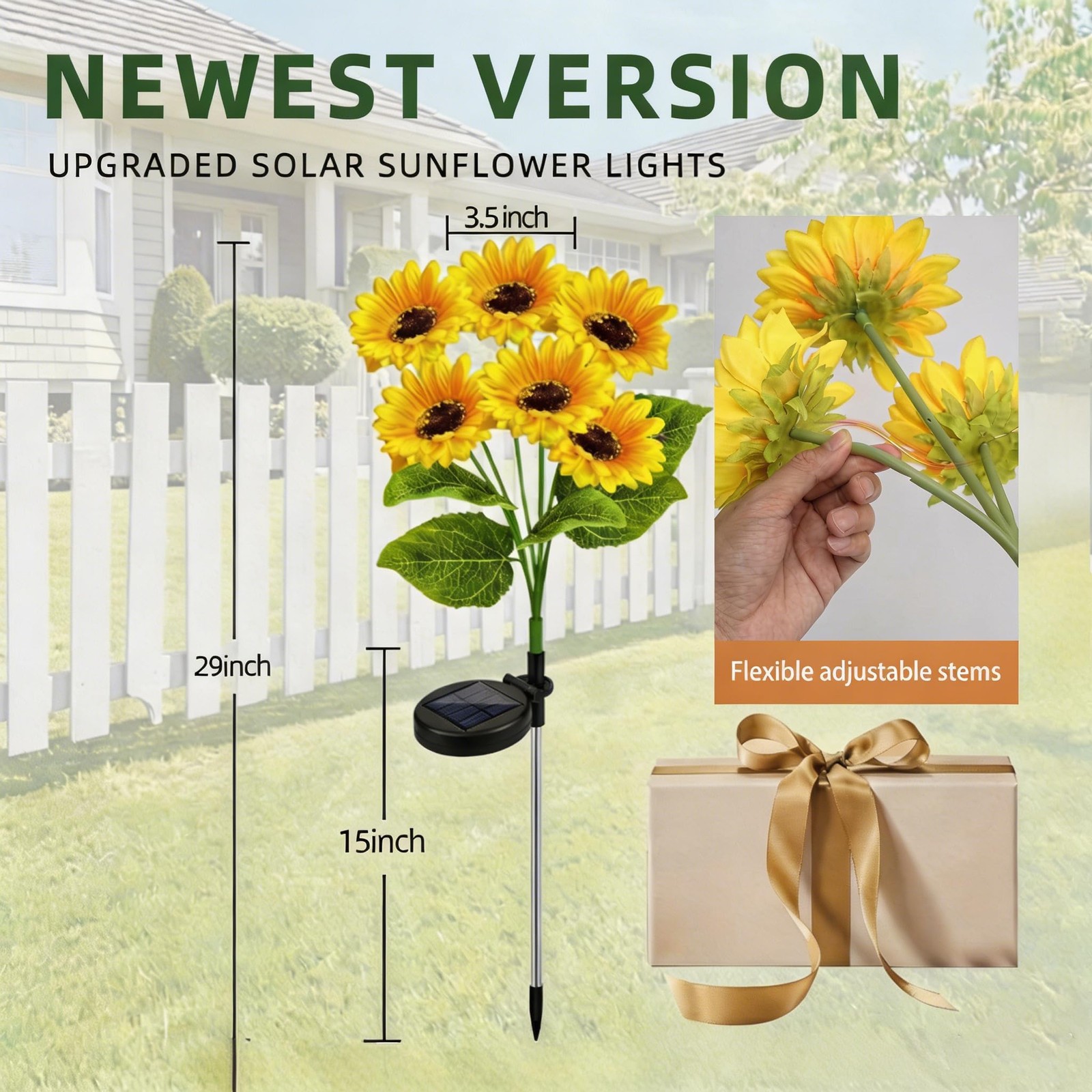 Solar Sunflower Lights Outdoor Waterproof Garden Yard Decor, 2 Pack with 12 L…