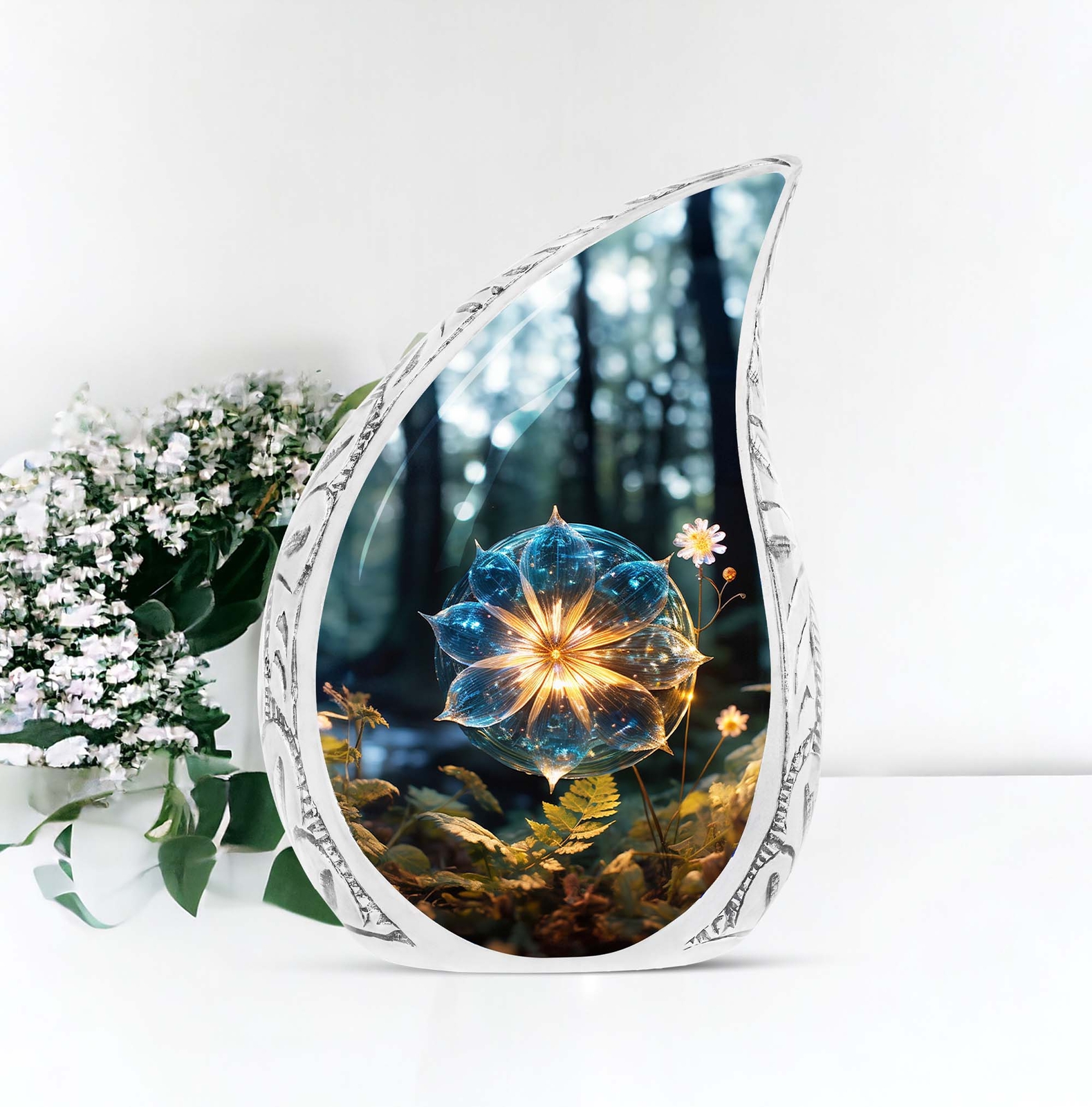 Stunning Glass Lilly Tribute, Dignified Resting Place for Beloved Women Crematio
