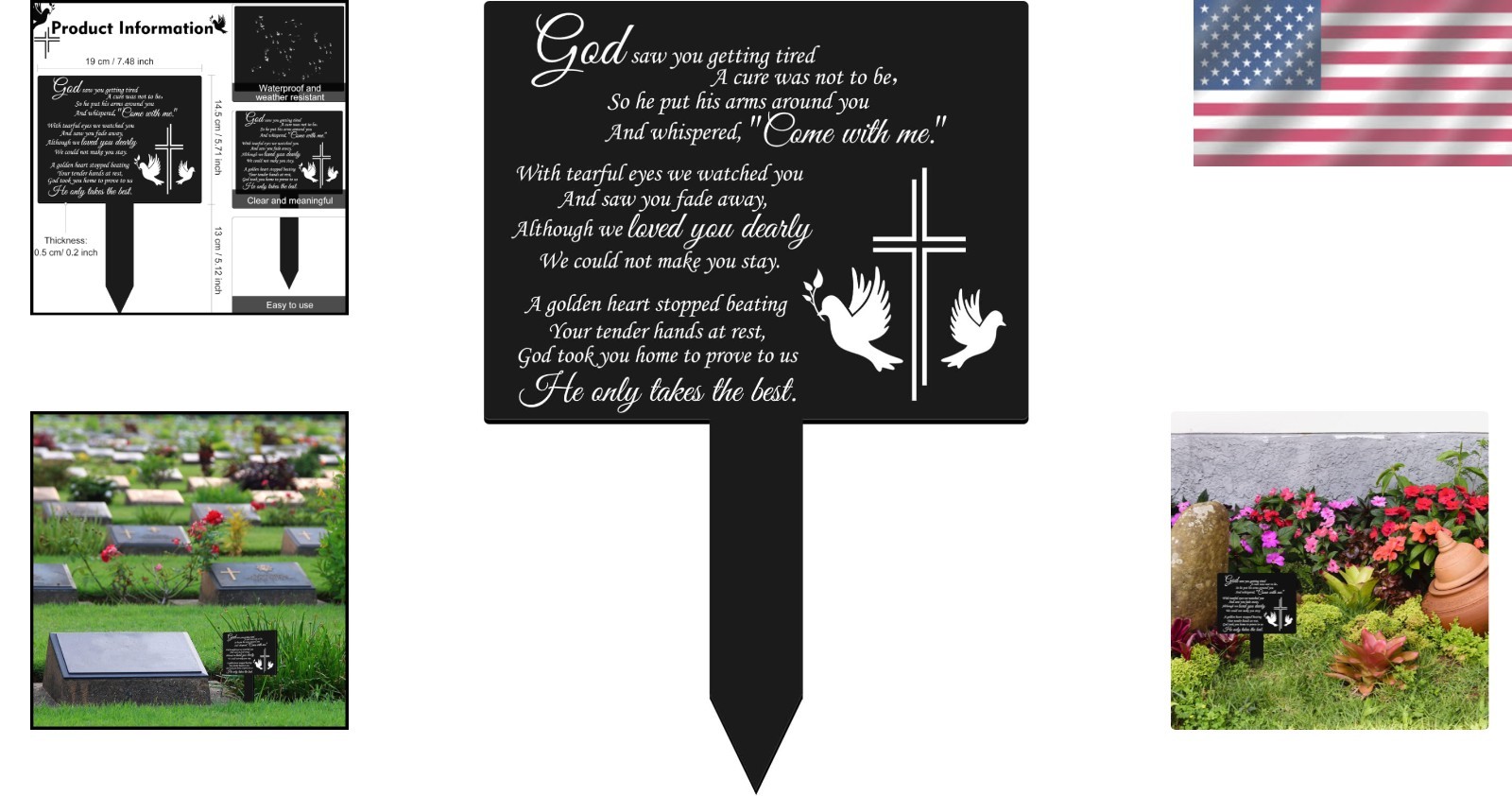 Elegant Waterproof Acrylic Memorial Plaque Stake with Dove Design for Graves