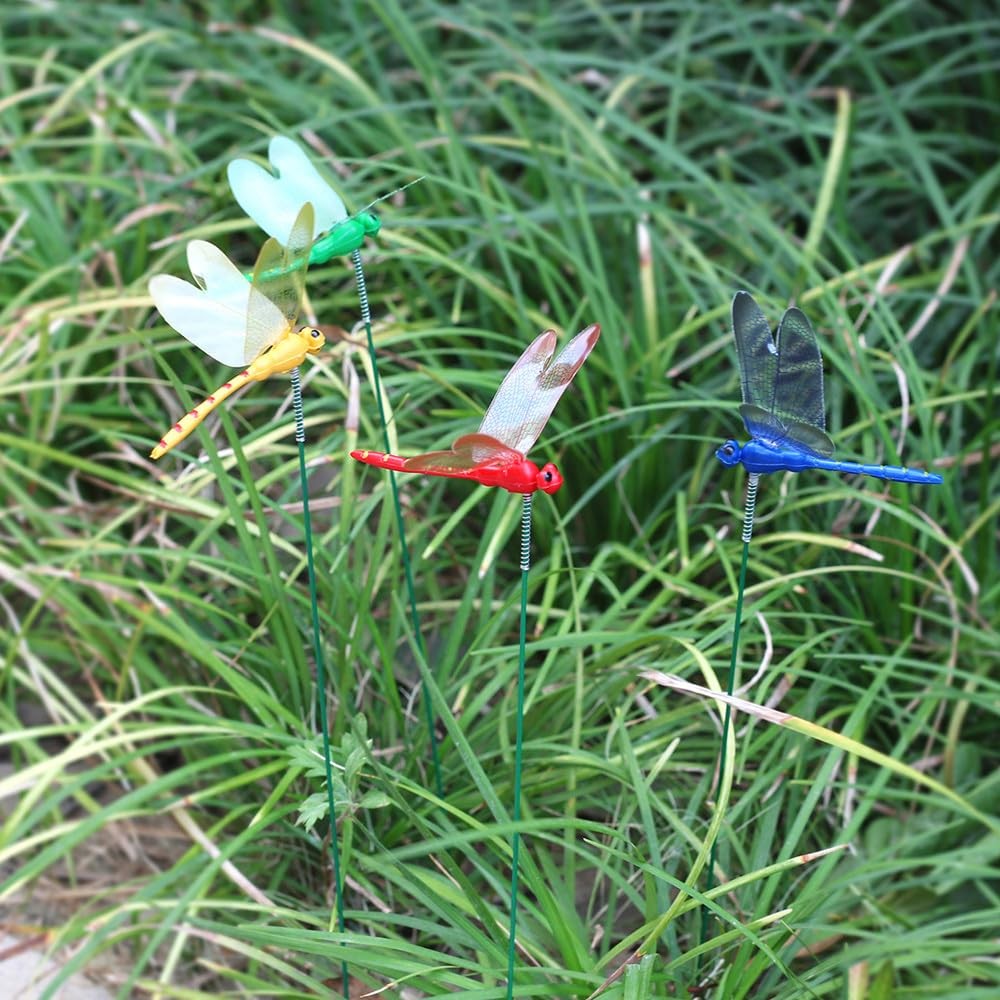 50Pcs Dragonfly Garden Stakes Decor Flower Pot Bed Garden Decor Metal Yard Ar…