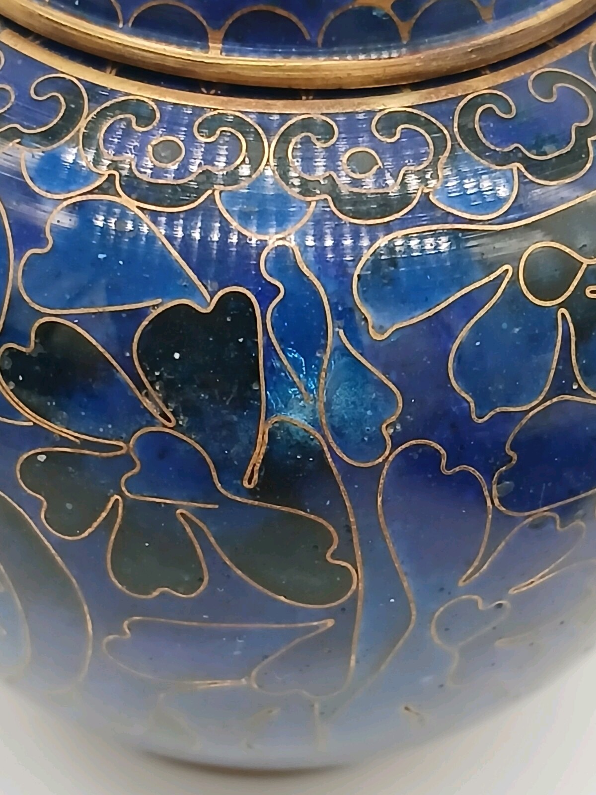 Small 3.25″ Blue Enamel Over Copper Floral Cloisonne Memento/Keepsake Urn