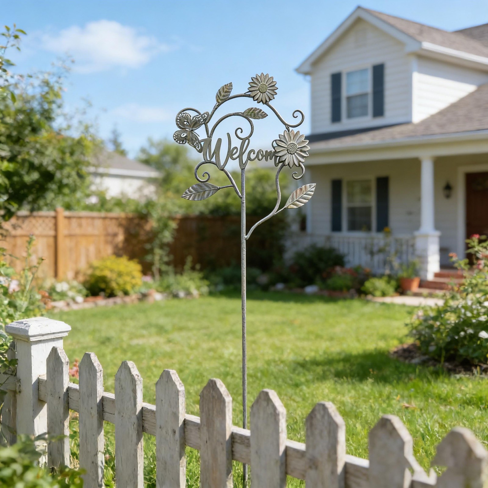 Welcome Sign Garden Stakes Metal Decorative Stakes for Patio Decor