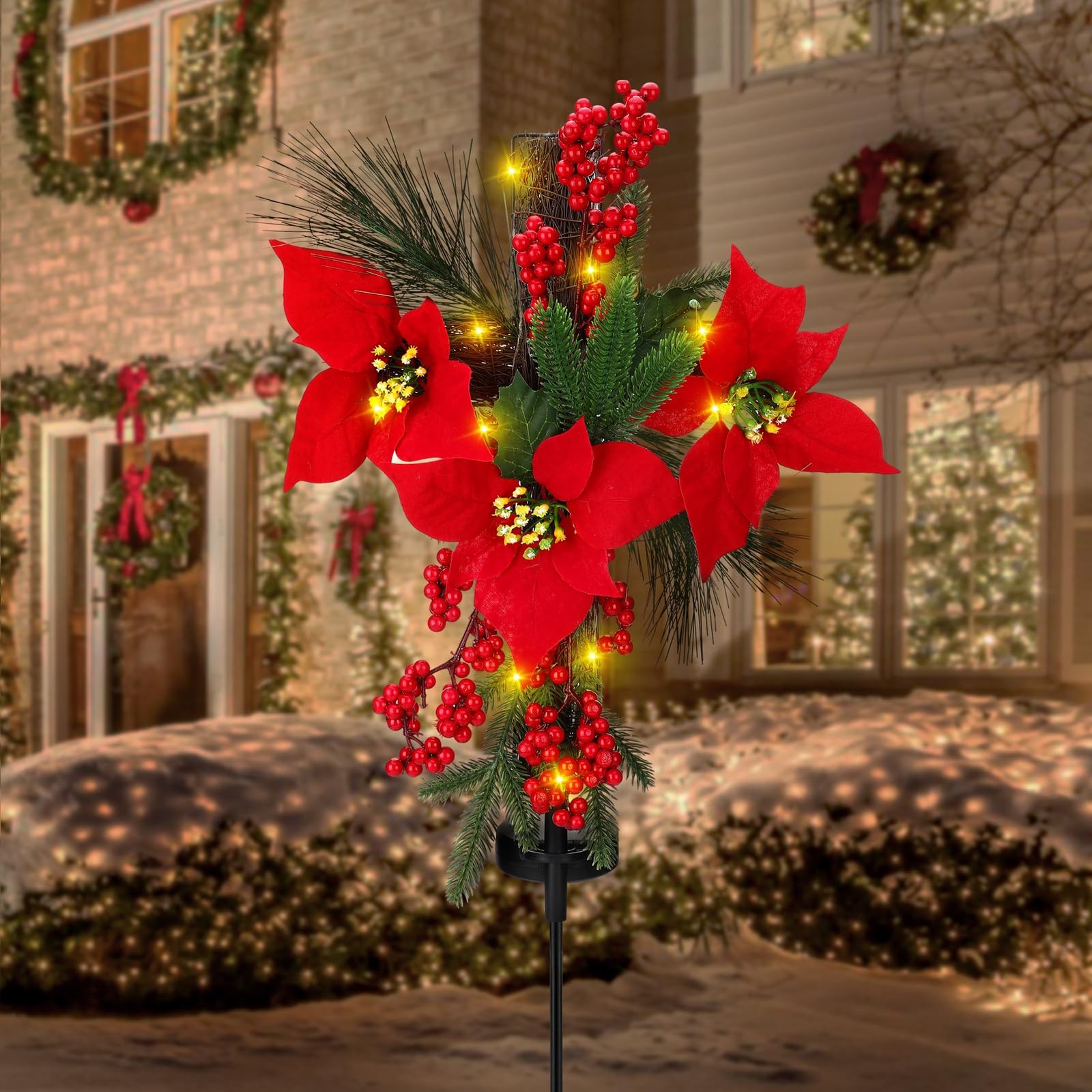 Christmas Cemetery Decorations for Grave – IP65 Waterproof Solar Lights Cross…