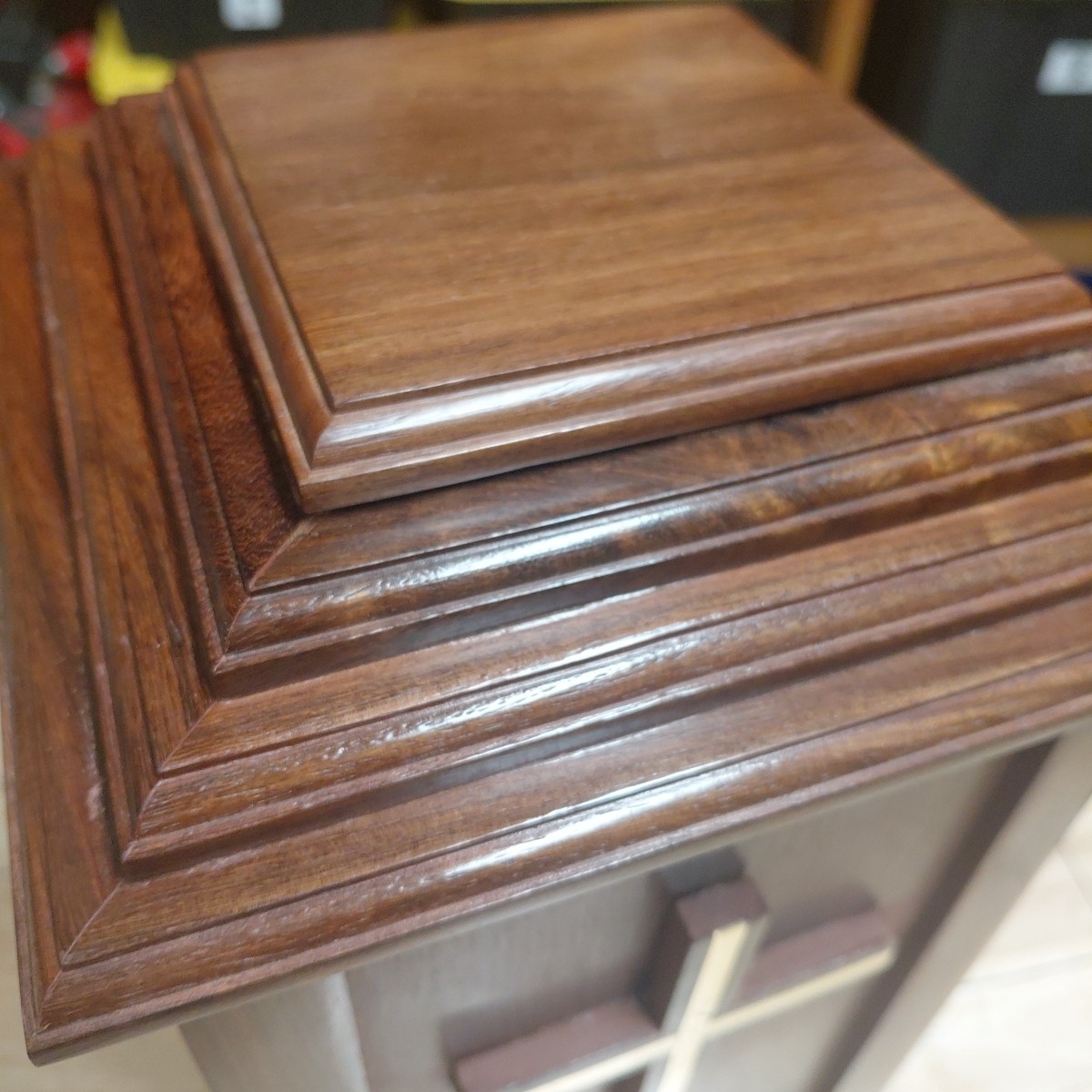 Decrative Wooden Cross Urn for Adult Ashes | Cremation Urns. Rosewood