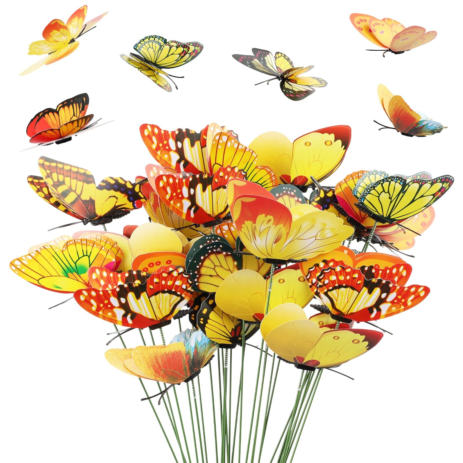 30PCS Yellow Butterfly Garden Stakes Waterproof Decorative Outdoor Decor