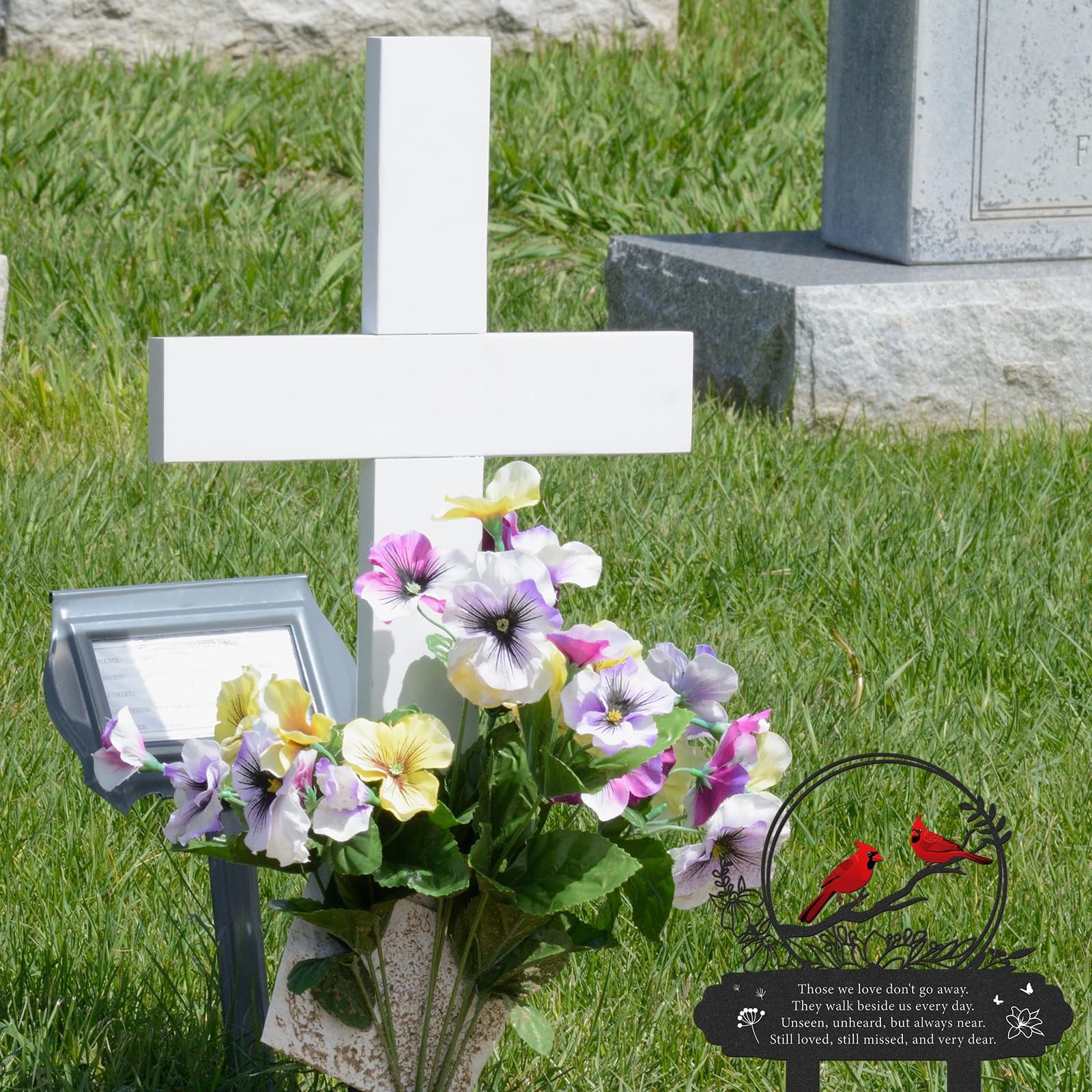 Cardinal Grave Decorations for Cemetery, Metal Memorial Stakes Grave Decorati…