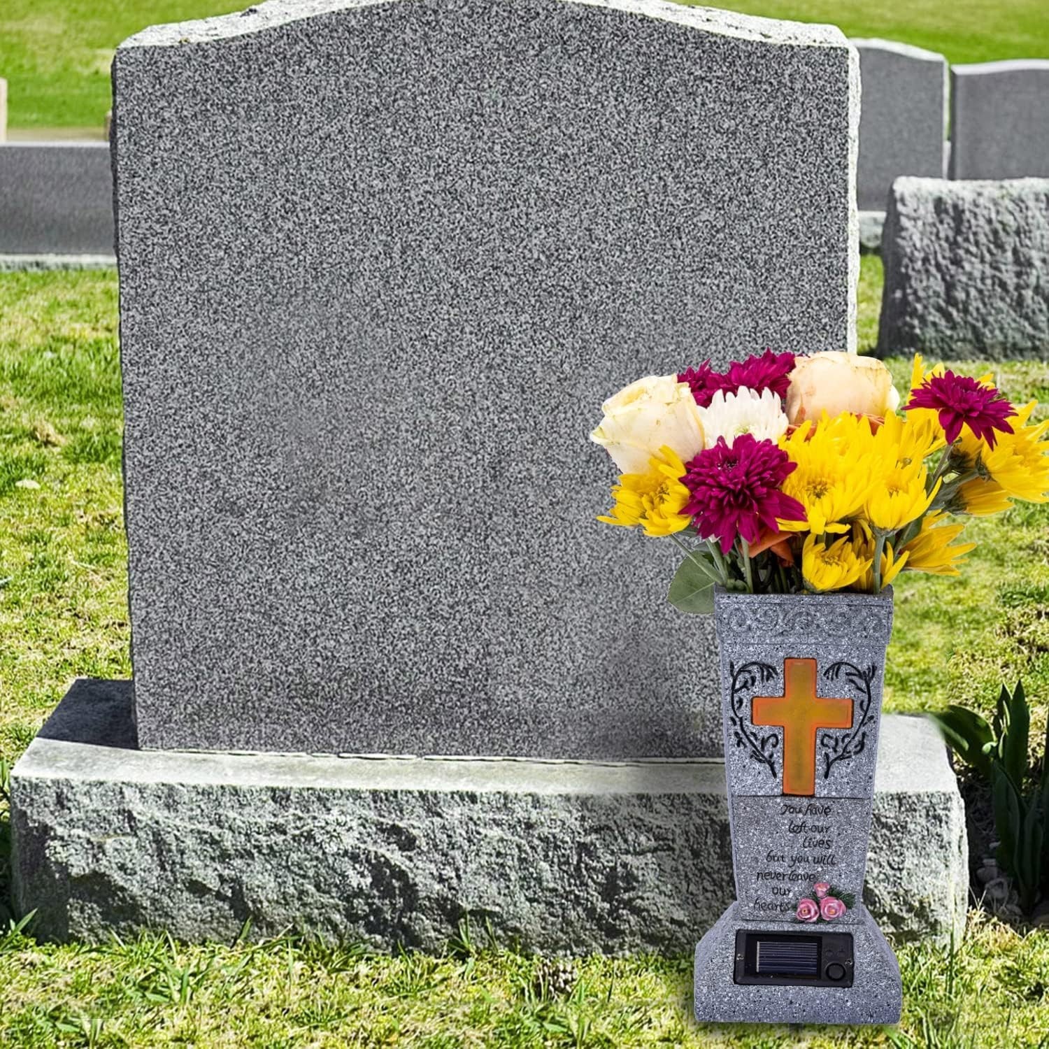 Hand-Painted Solar Cemetery Grave Vase with LED – Ideal for Sympathy Occasions