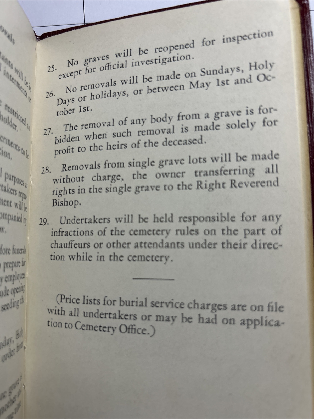 1931 Rules Holy Sepulcher Cemetery Detroit Michigan
