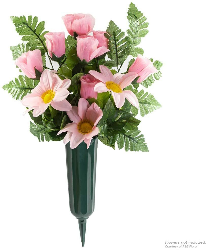 Novelty (#05011) Plastic Round Bottom Cemetery Vase, Green – 3″ x 7″ (Qty 1)