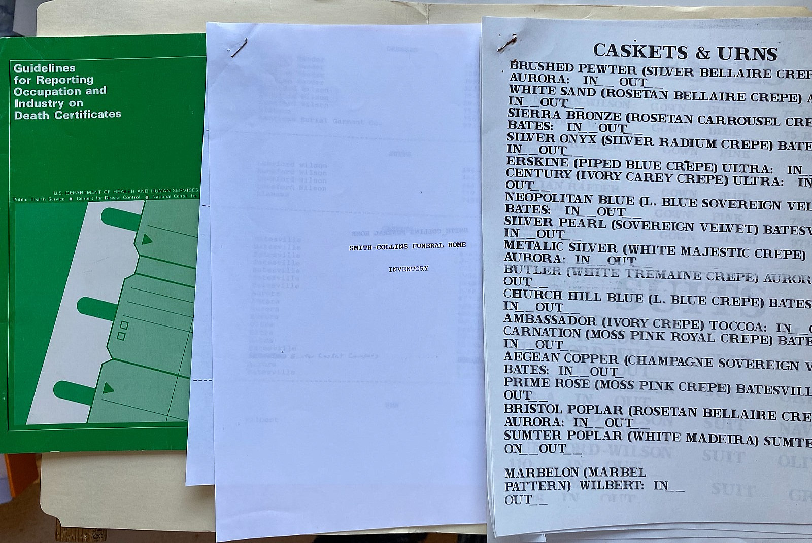 1988 Reporting Occupation on Death Certificates Booklet, Inventory of SC Home