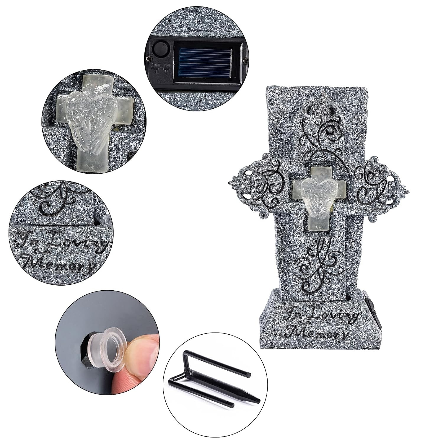 Solar Powered Cemetery Vase with LED for Artificial Flowers Grave Marker Cross
