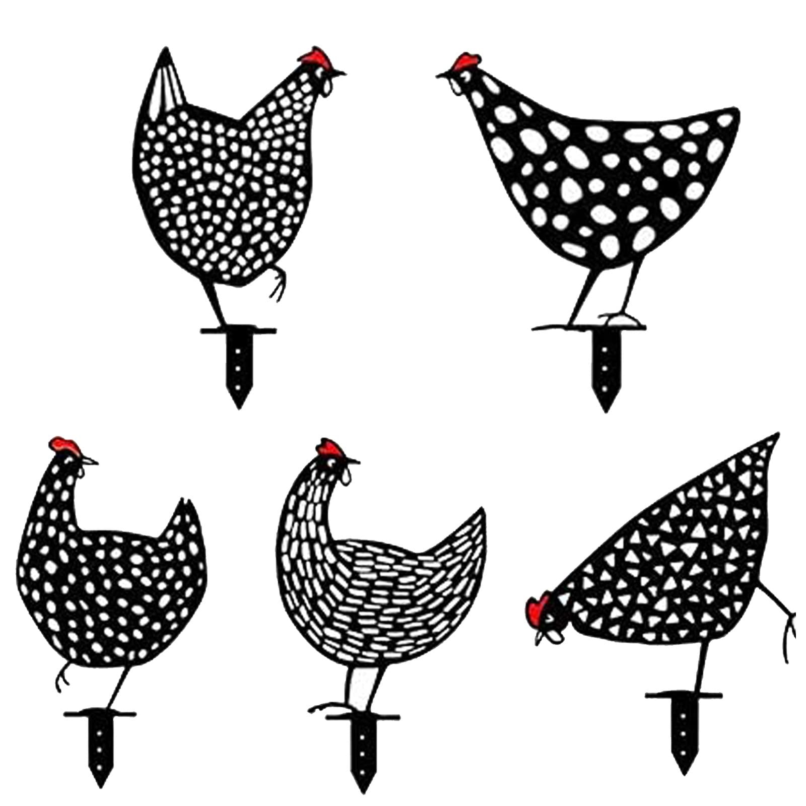 5 Pcs Metal Chicken Yard Art for Outdoor Lawn Garden Backyard Decor Ornament