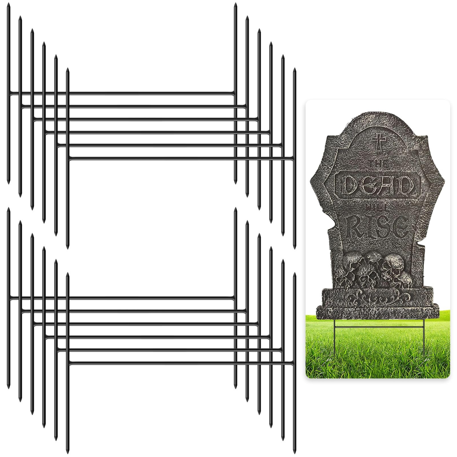 12PCS Metal Halloween Tombstone Stakes 7.9X6.3 H Shaped, Foam Graveyard Stakes
