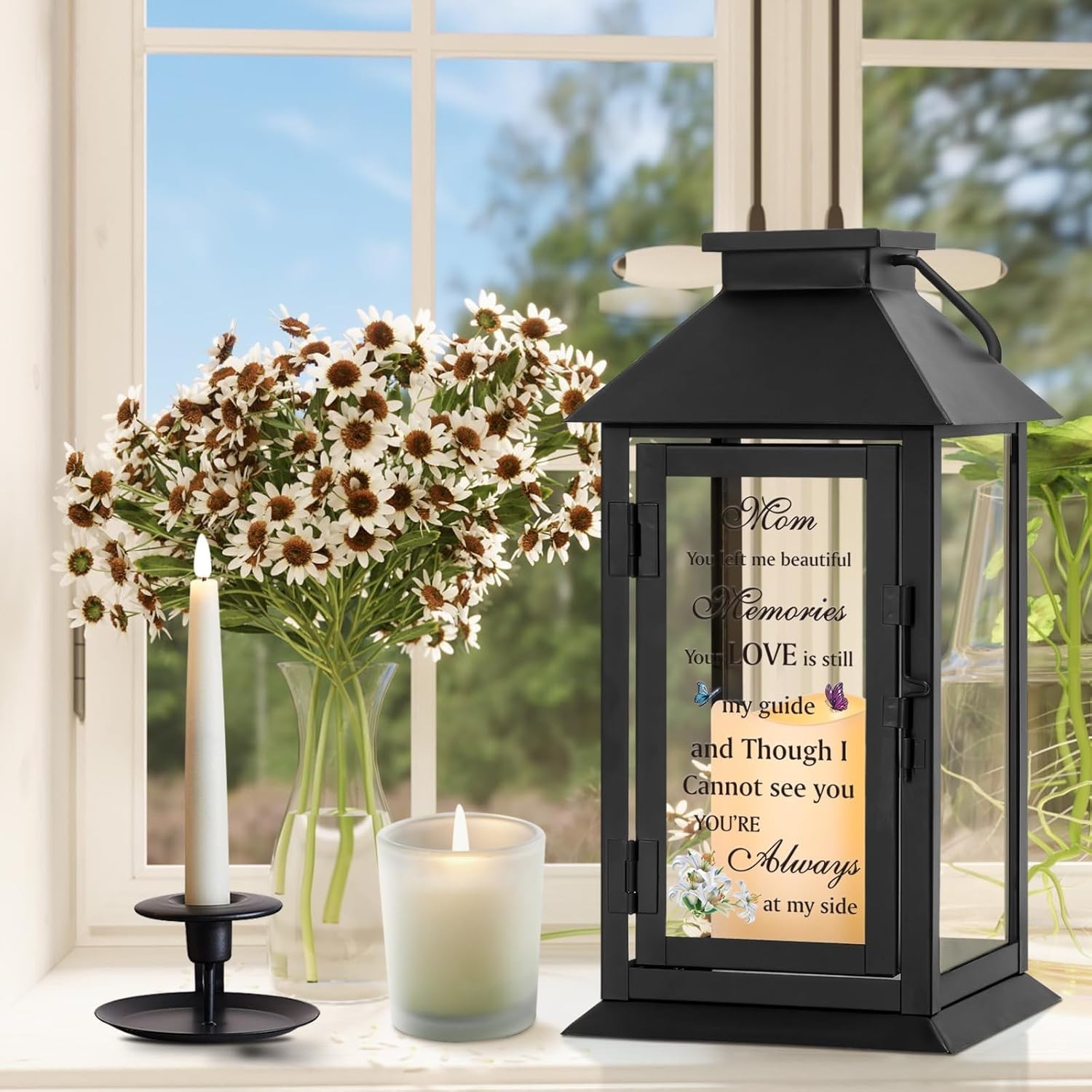 Elegant Memorial Lantern for Loss of Mother with Remote LED Candle – 14.2 Inches