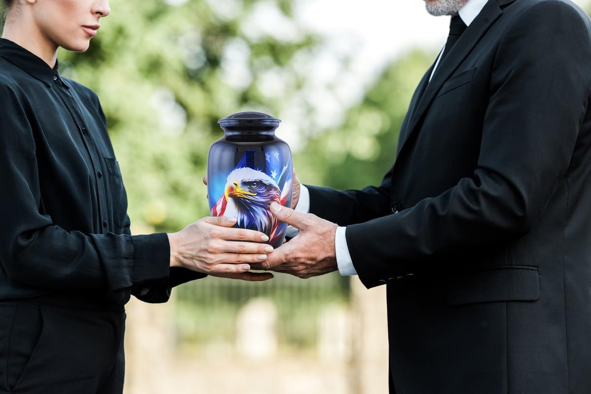 Magical Eagle American Flag Cremation Urn for Veterans with Velvet Bag
