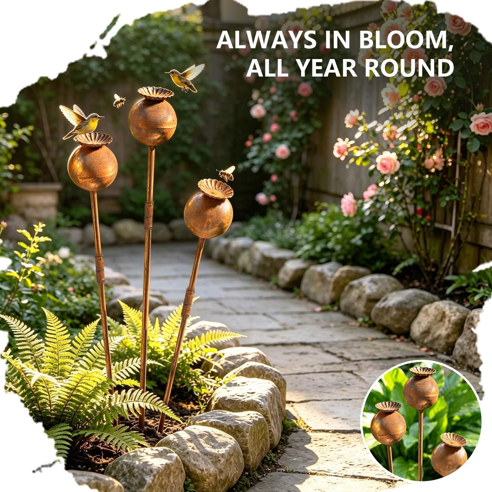 3 PCS Metal Flowers for Outside,23 Inch Large Garden Stakes Decorative,Flower…
