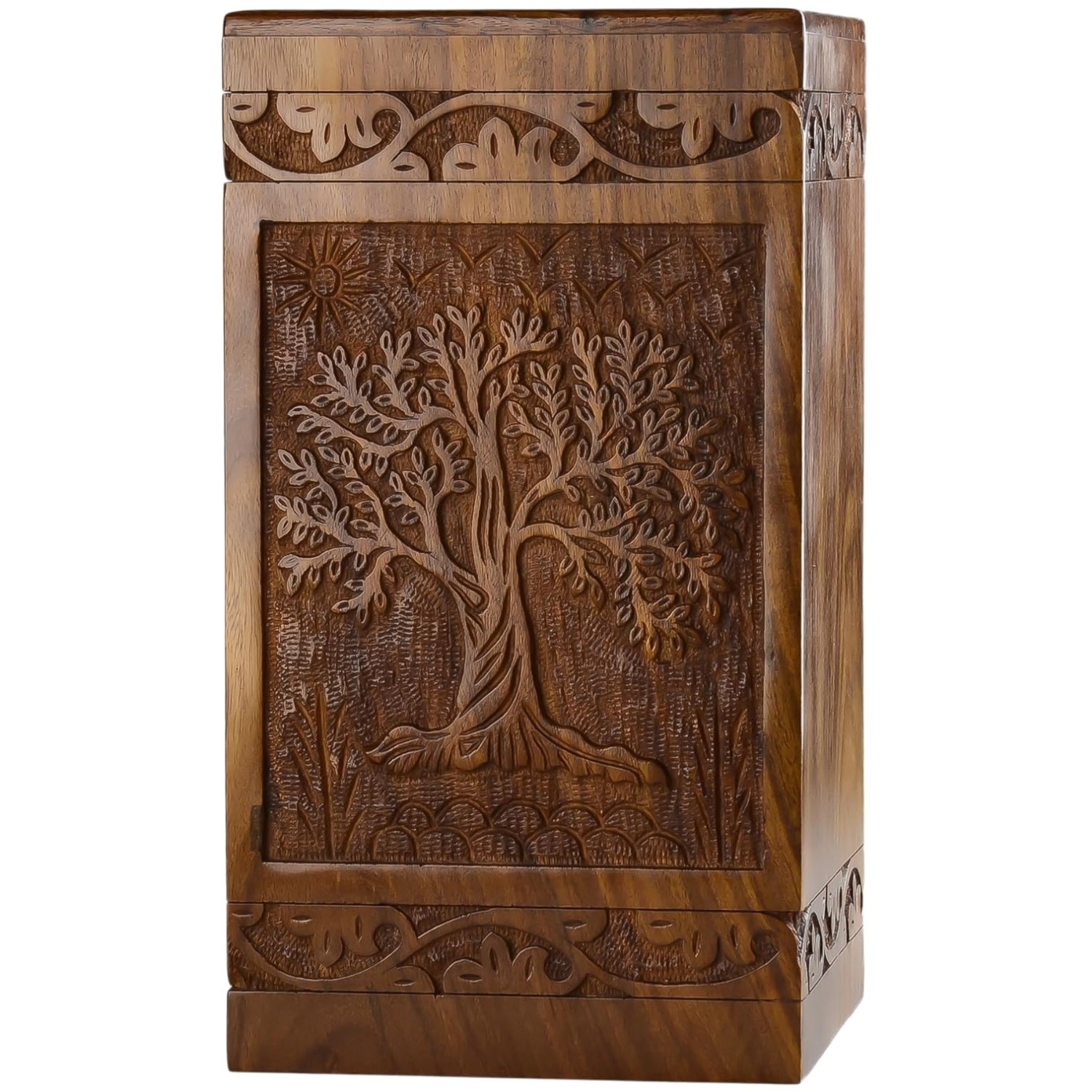 Wooden Casket with Tree of Life Design – 250 lbs Capacity