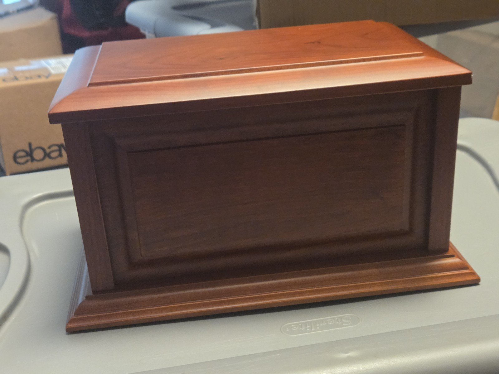 New Handcrafted Solid Cherry Wood Funeral Cremation Urn Box For Human Ashes