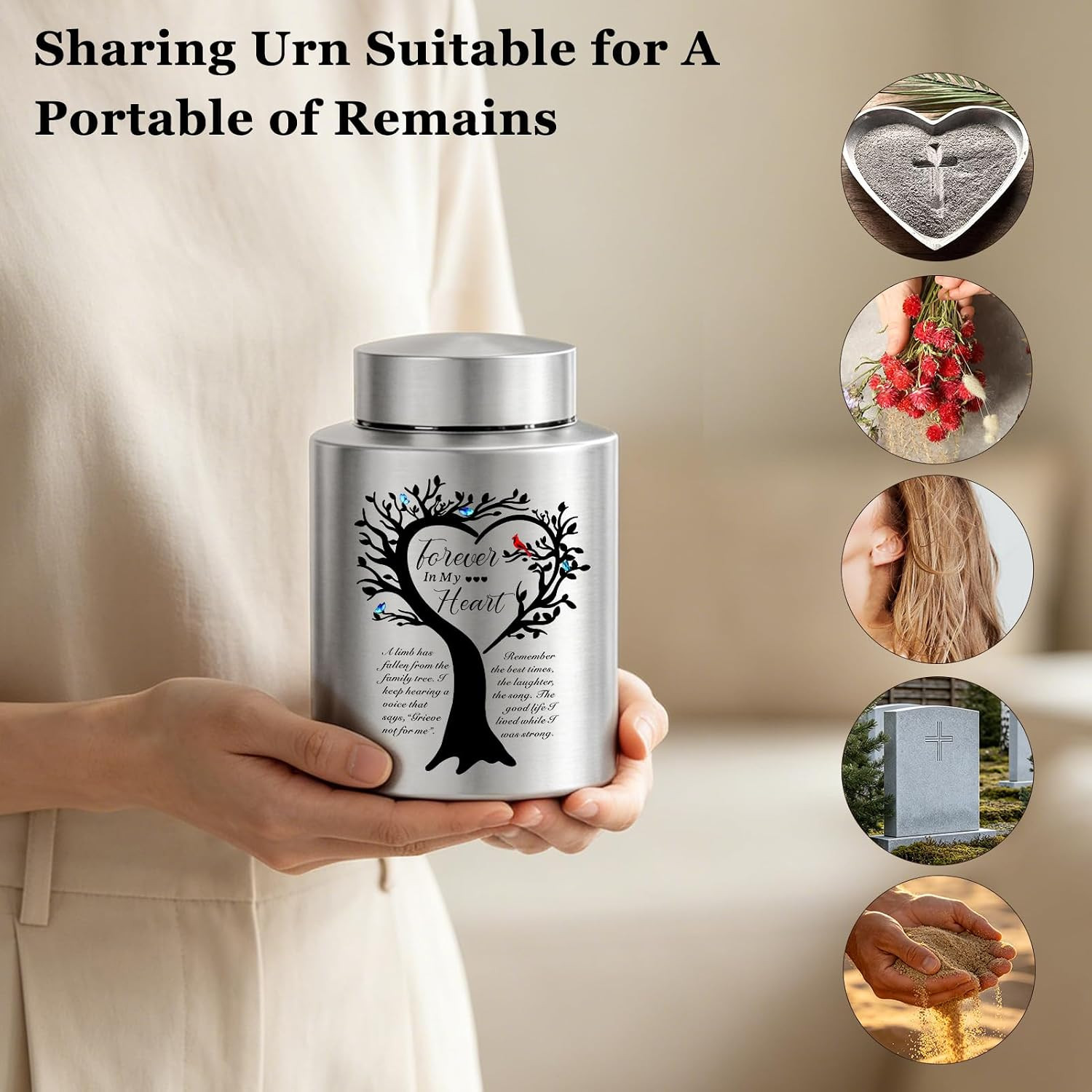 Small Urns for Human Ashes Tree of Life Urn 5.9 Inches Stainless Steel Urn Decor