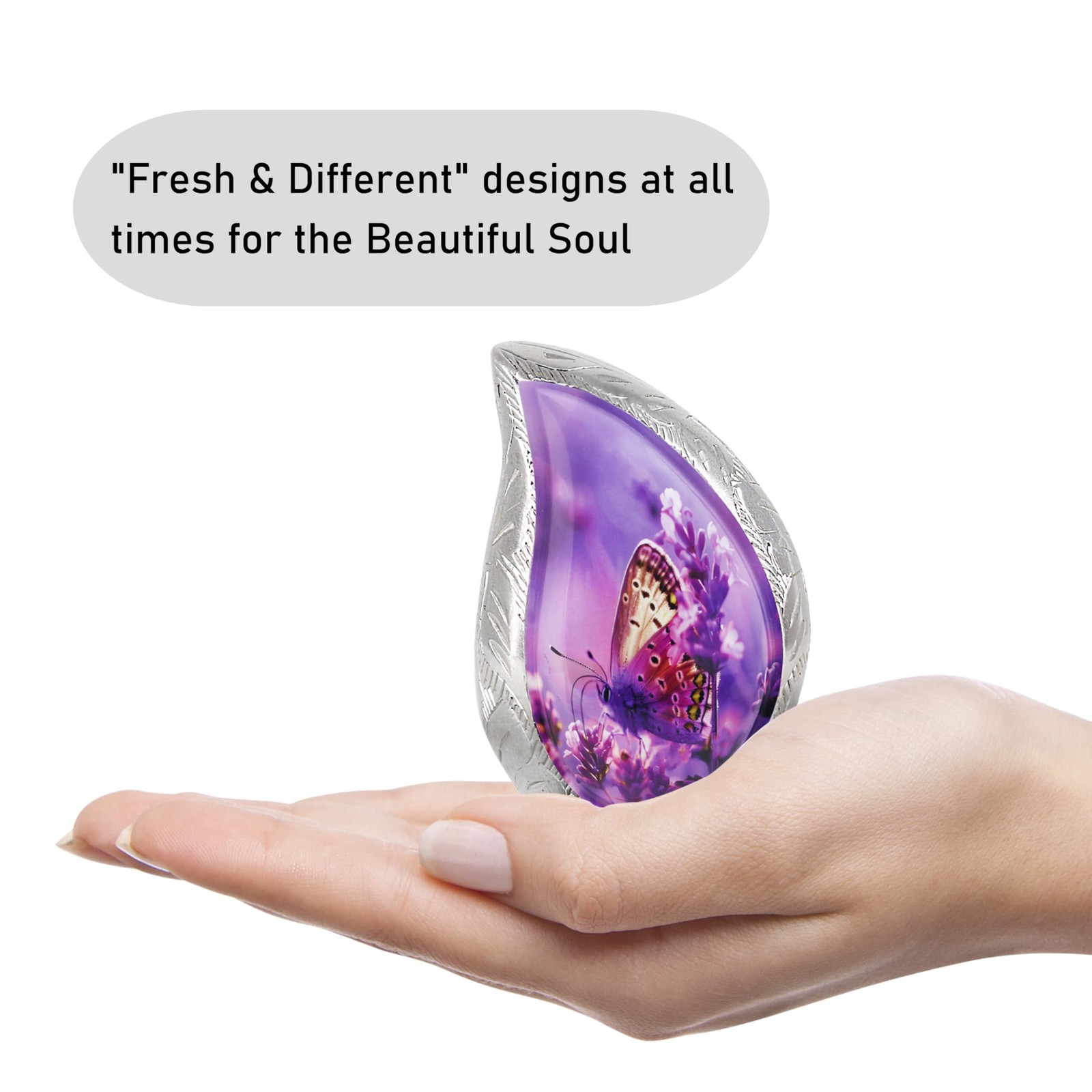Small Urns for Human Ashes 3″ H Brass Teardrop Purple Butterfly – Keepsake