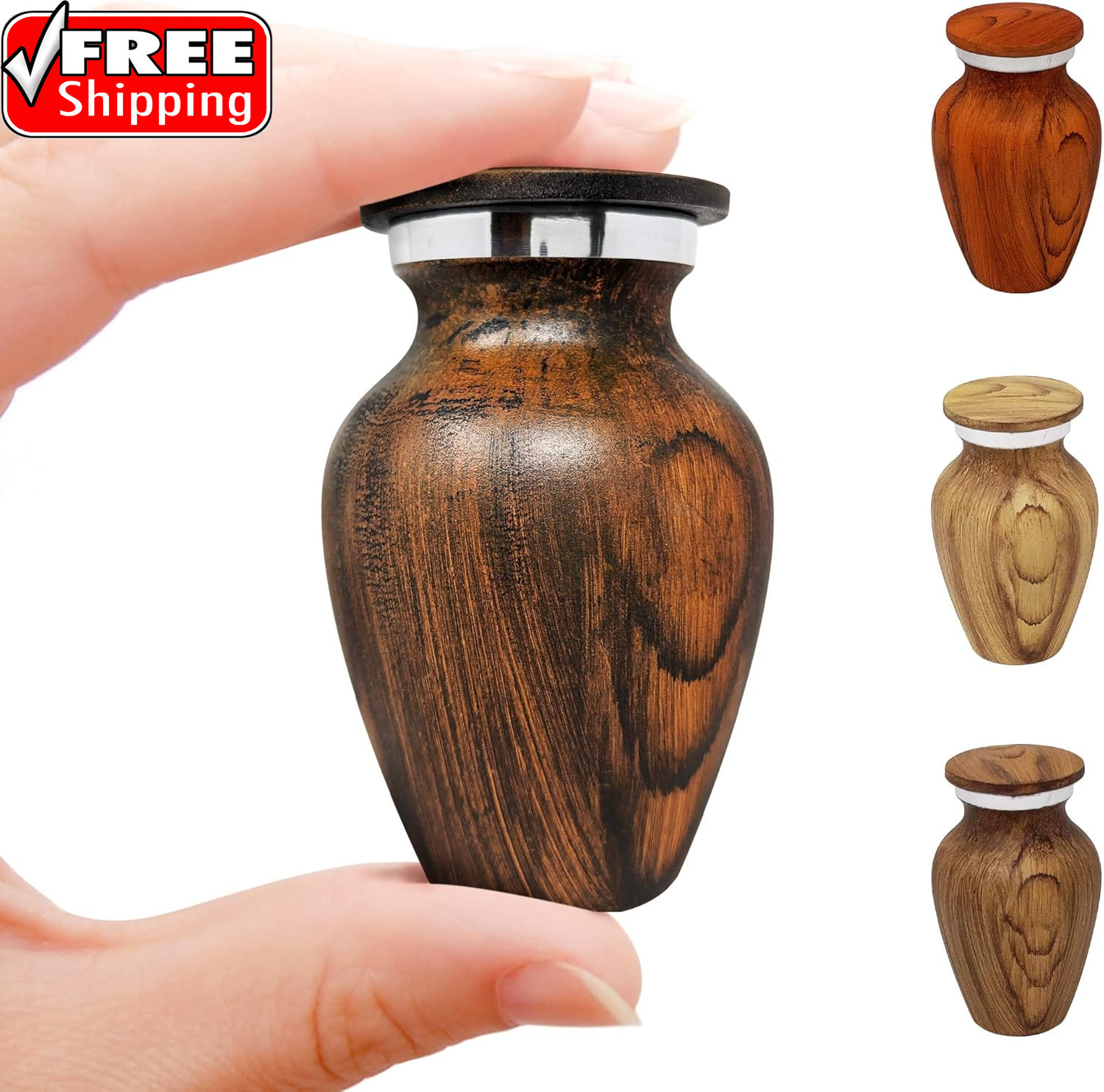 Small Keepsake Urn for Human Ashes – Cherry Wood Appearance Memorial – Handcraft