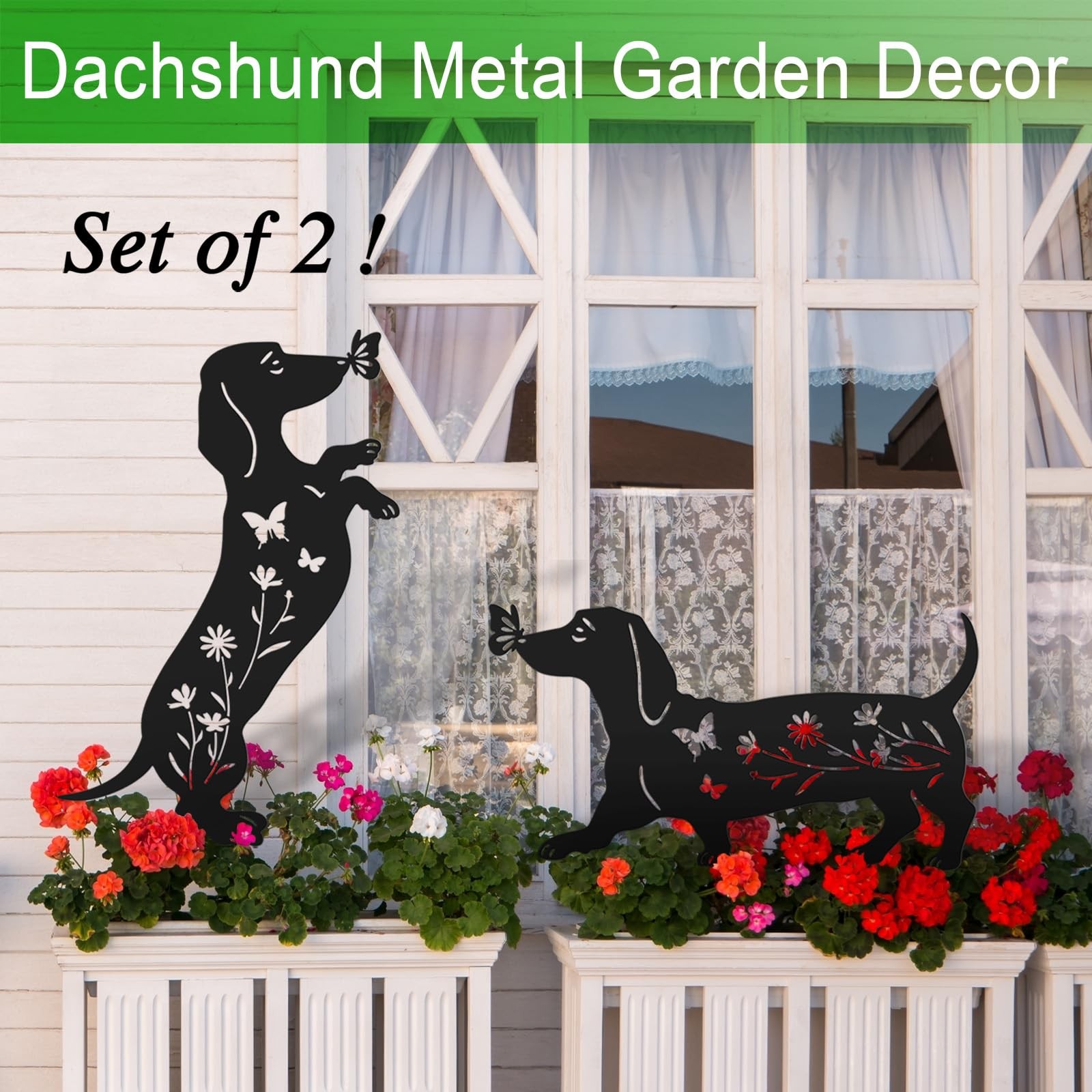 Set of 2 Metal Dog Garden Statues for Outside, Dachshund Metal Garden Decor f…