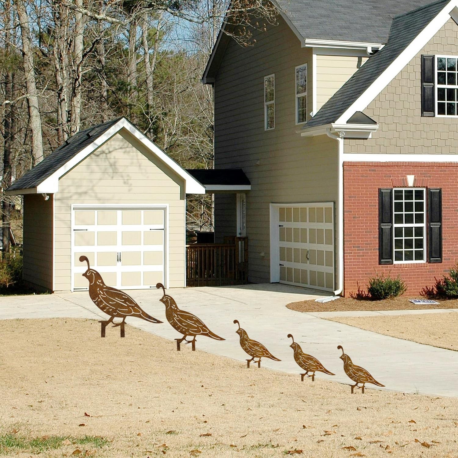 Rusty Quail Family Decorative Garden Stakes Metal Birds Yard Art Statues 5PC