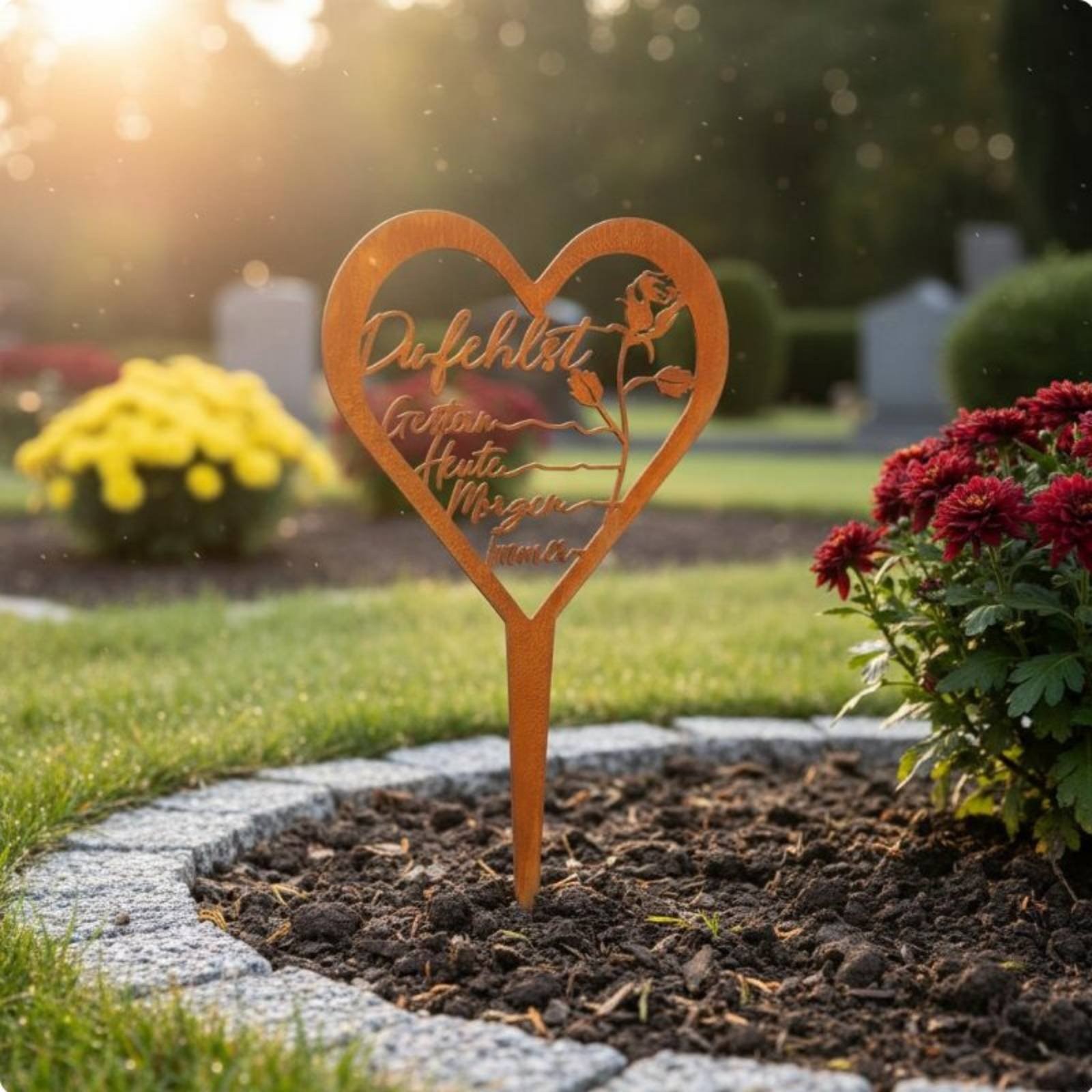 Heart Shaped Memorial Stake Waterproof and Rustproof Metal Cemetery Plaque