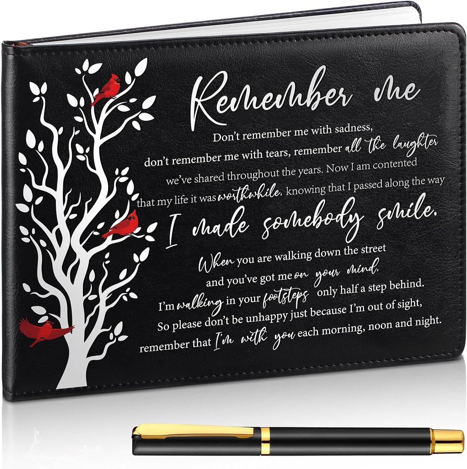 Durable Leather Funeral Guest Book with 144 Pages & Elegant Cardinal Design