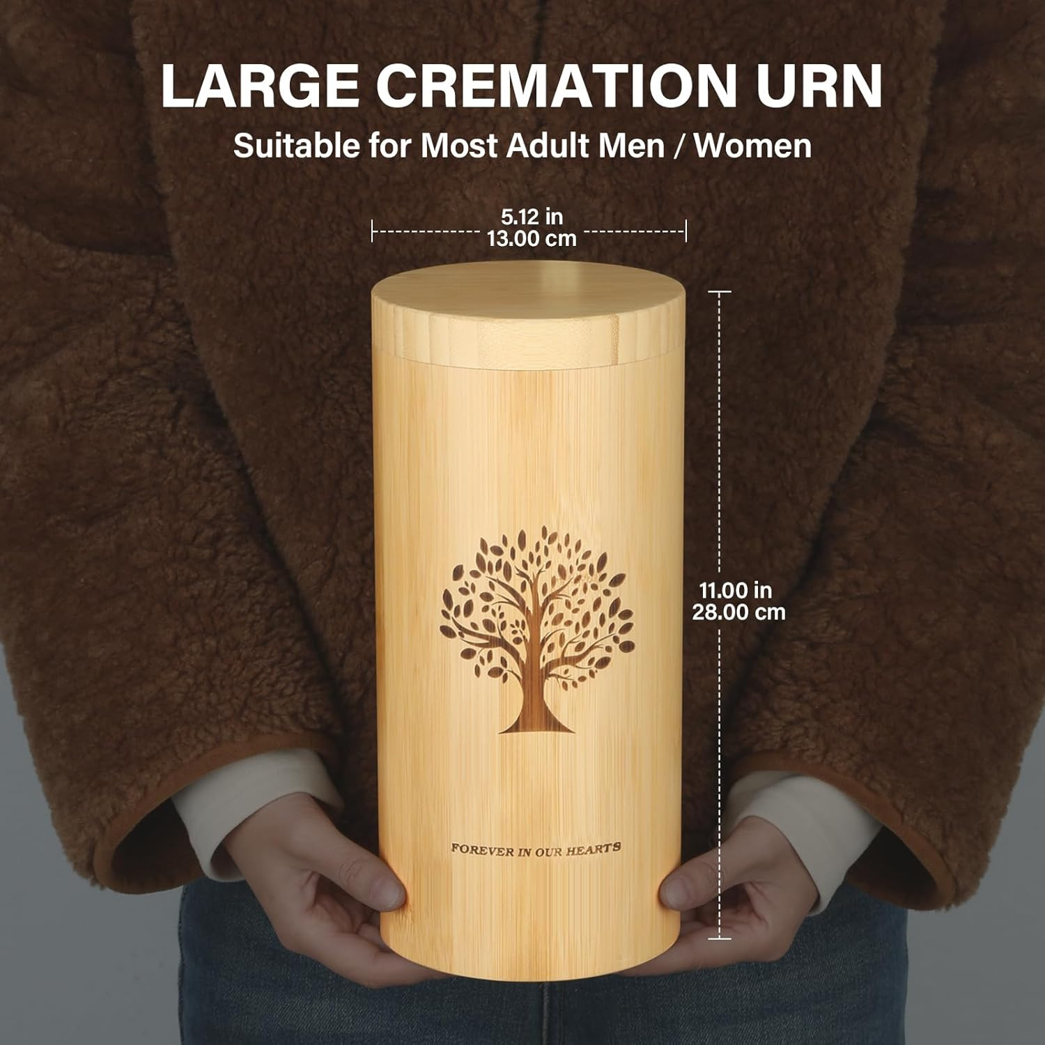 Large Urns for Human Ashes with Screw on Lid,Bamboo Cremation Urns for Ashes Adu