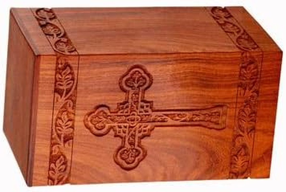 Handmade Rosewood Cross Carved Adult Urn for Human Ashes – Decorative Burial Urn