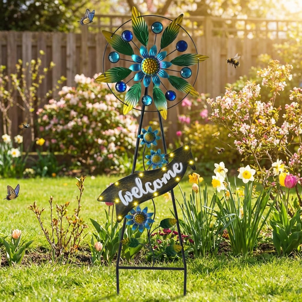 Wind Spinners Outdoor Solar Decor, Hummingbird Metal Windmill for Yard Decora…