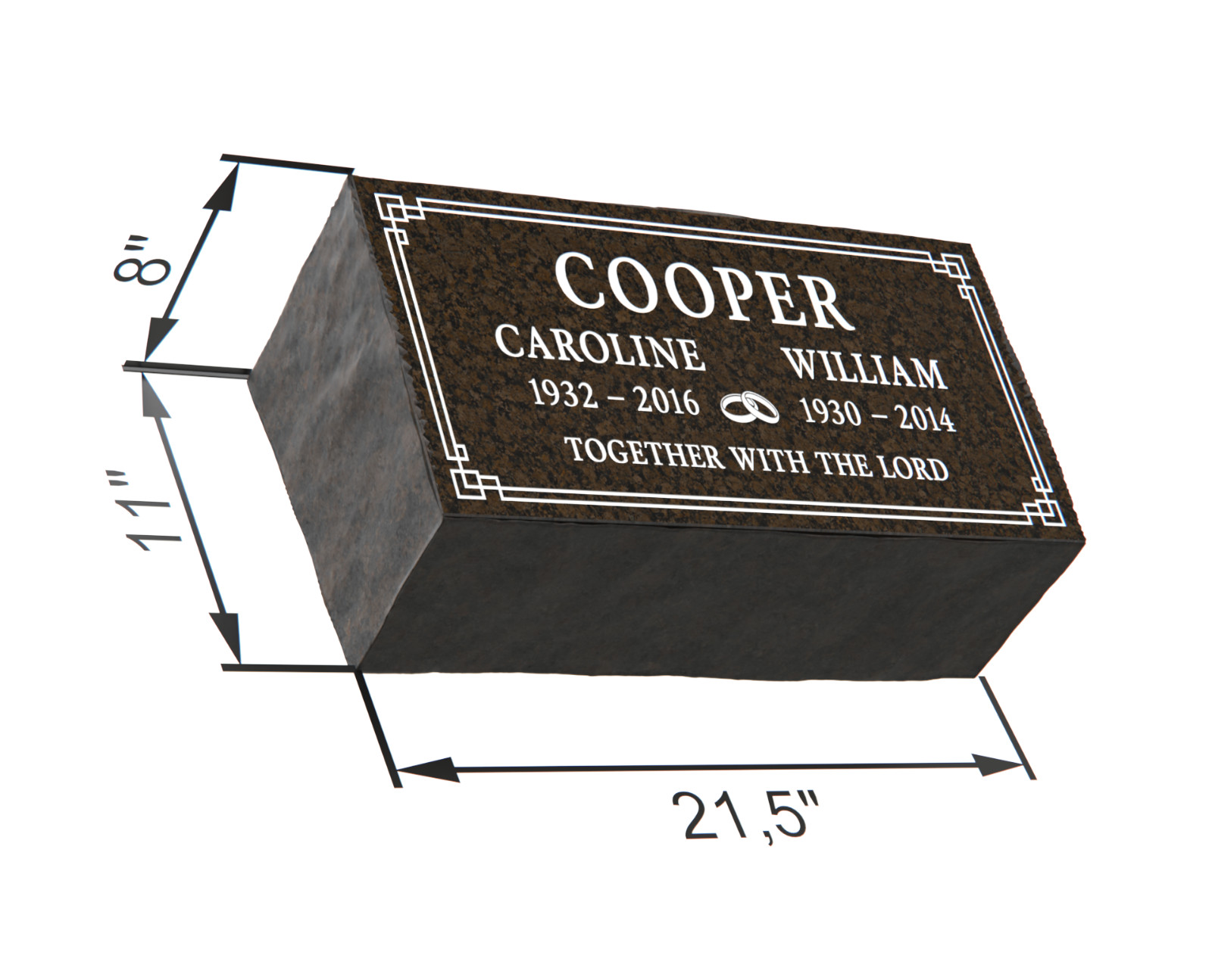 Custom Black Granite Companion Headstone 21.5x11x8 – Companion Memorial