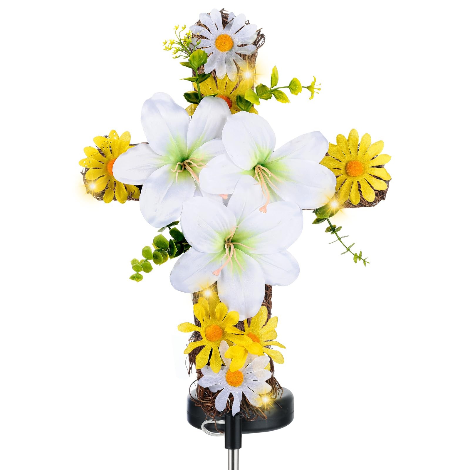 Easter Lily Cross Garden Stake with Solar Lights for Spring Decor and Gifts