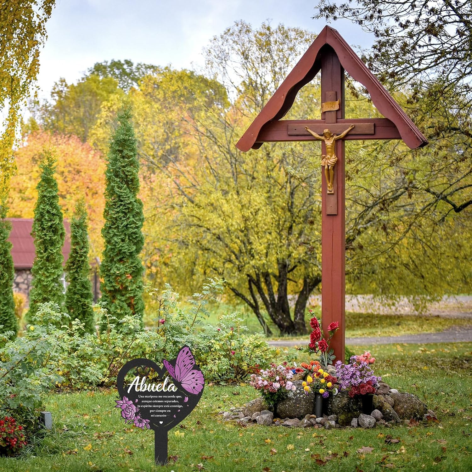 Memorial Abuela Grave Stakes – Metal Cemetery Decorations in Spanish for Loss Gr