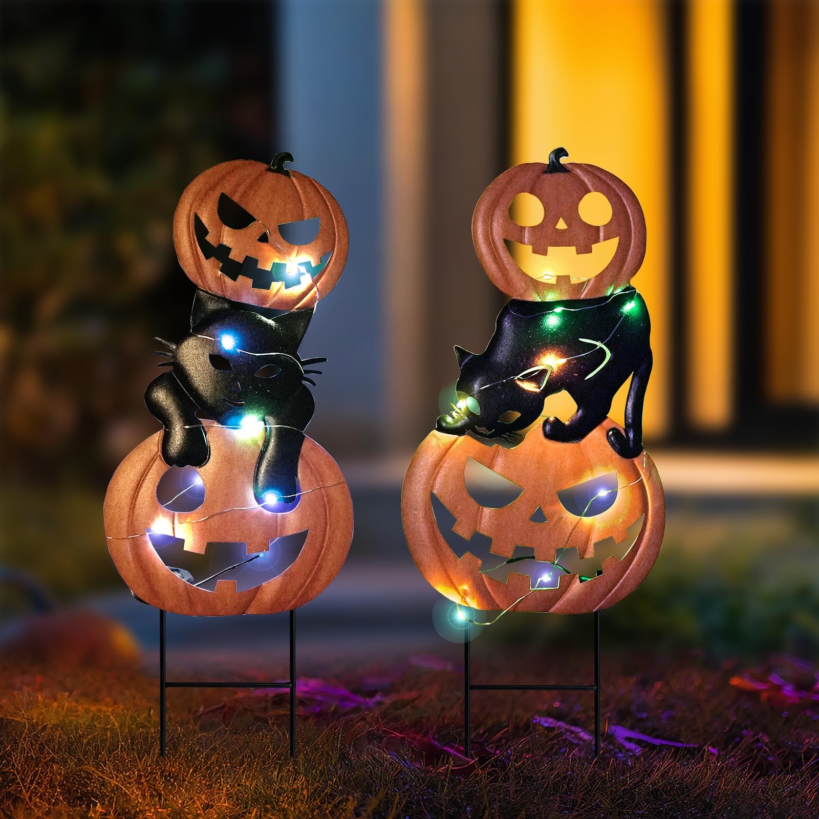 Halloween Decorations Solar Lights, 2 Pack Outdoor Waterproof Metal Pumpkin S…