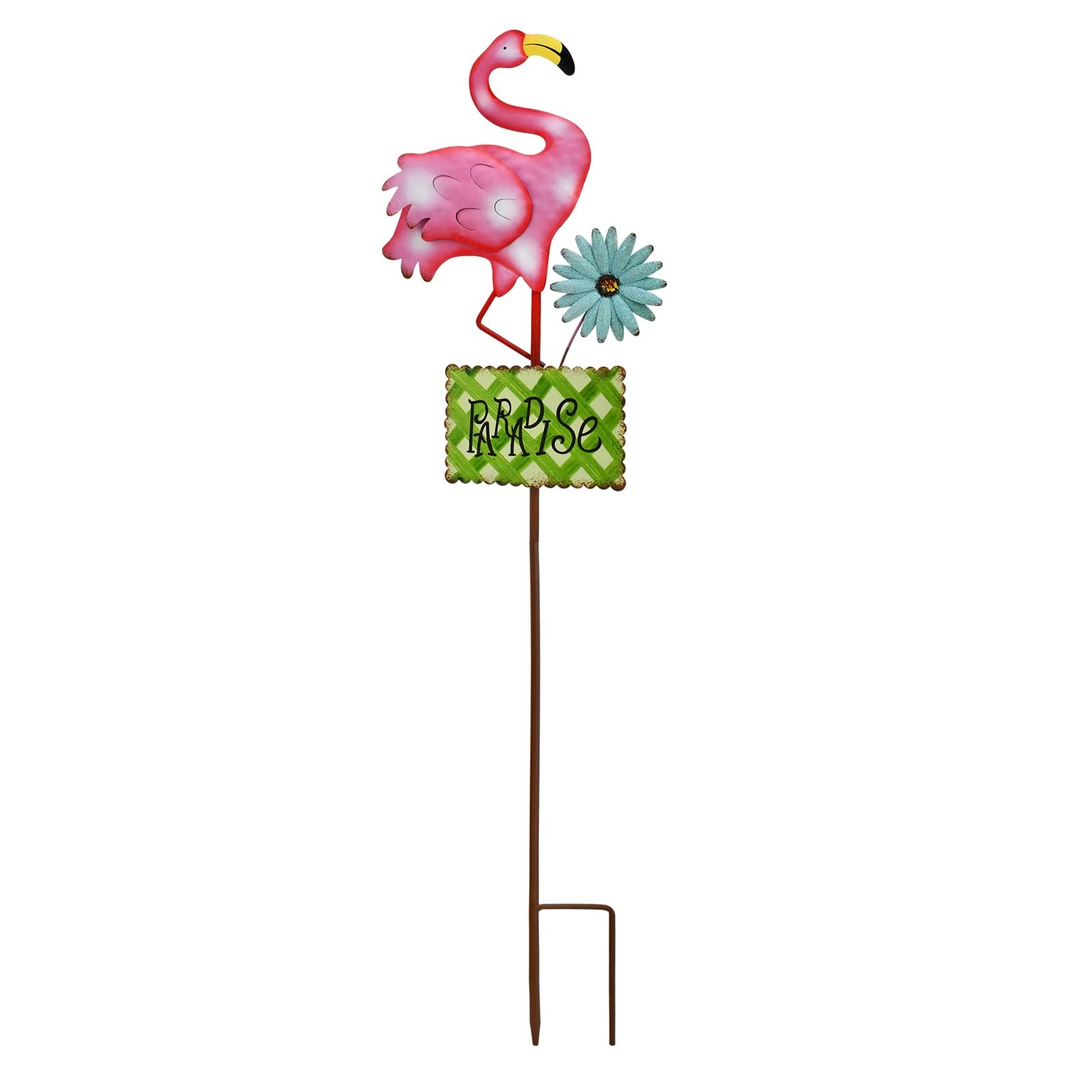 32″ H Pink Flamingo Flower Garden Stake Metal Yard Art Ornament for Outdoor P…
