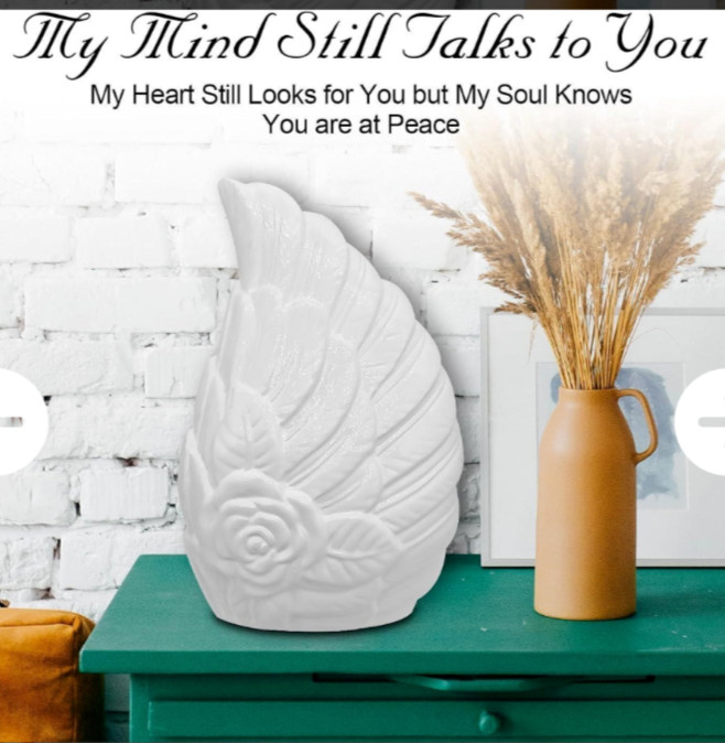 New Angel Wings Urn for Human Ashes White Ceramic for Keepsake,Burial, Cremation