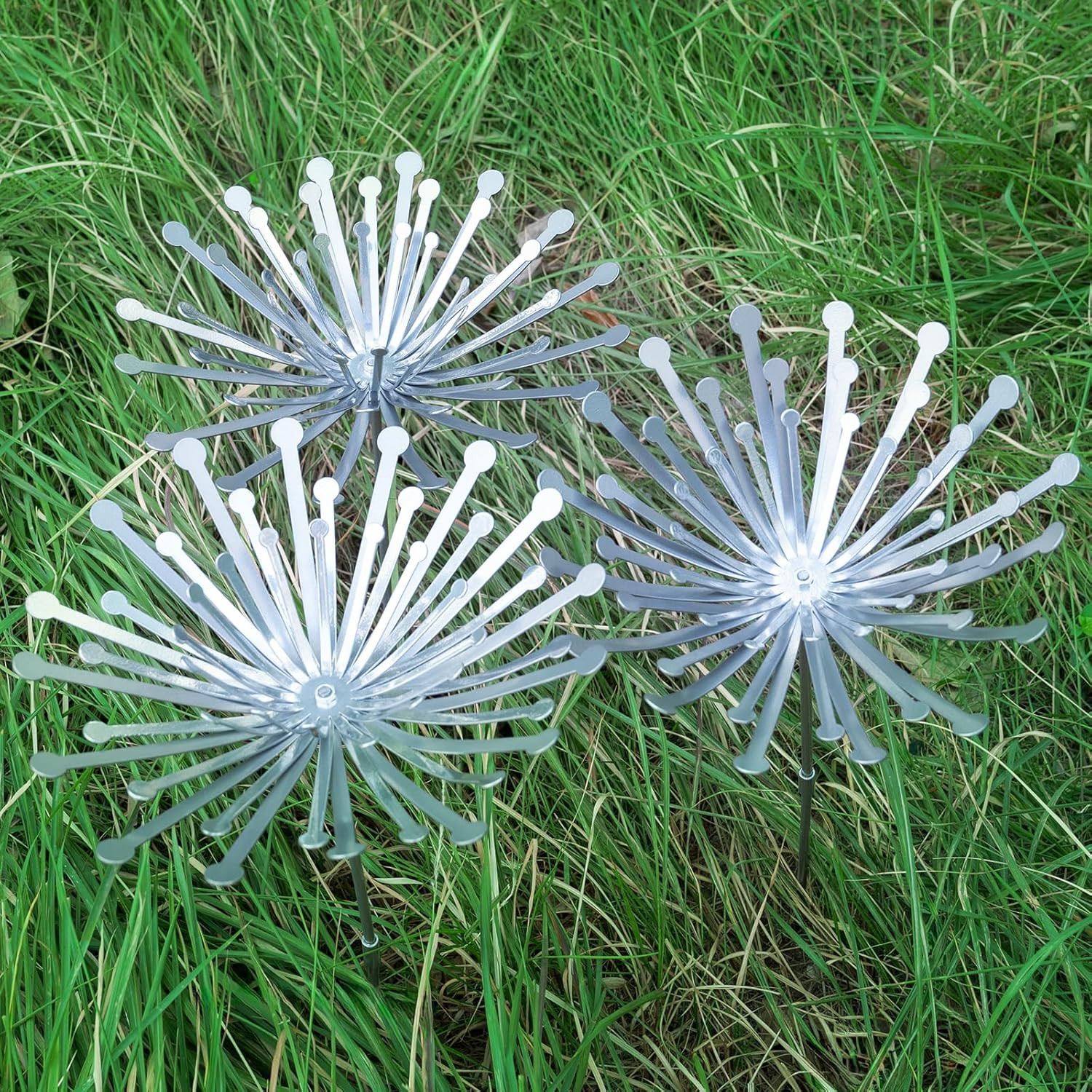 Metal Flowers – Unique Dandelion Design Outdoor Garden Stakes, Durable Weather-R