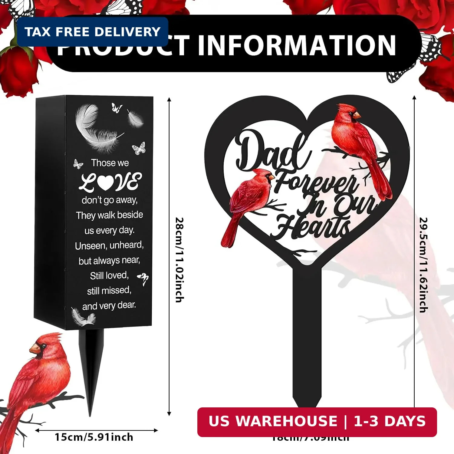 FoldTier 2 Pcs Dad Grave Decorations for Cemetery Dad Forever in Our Heart with