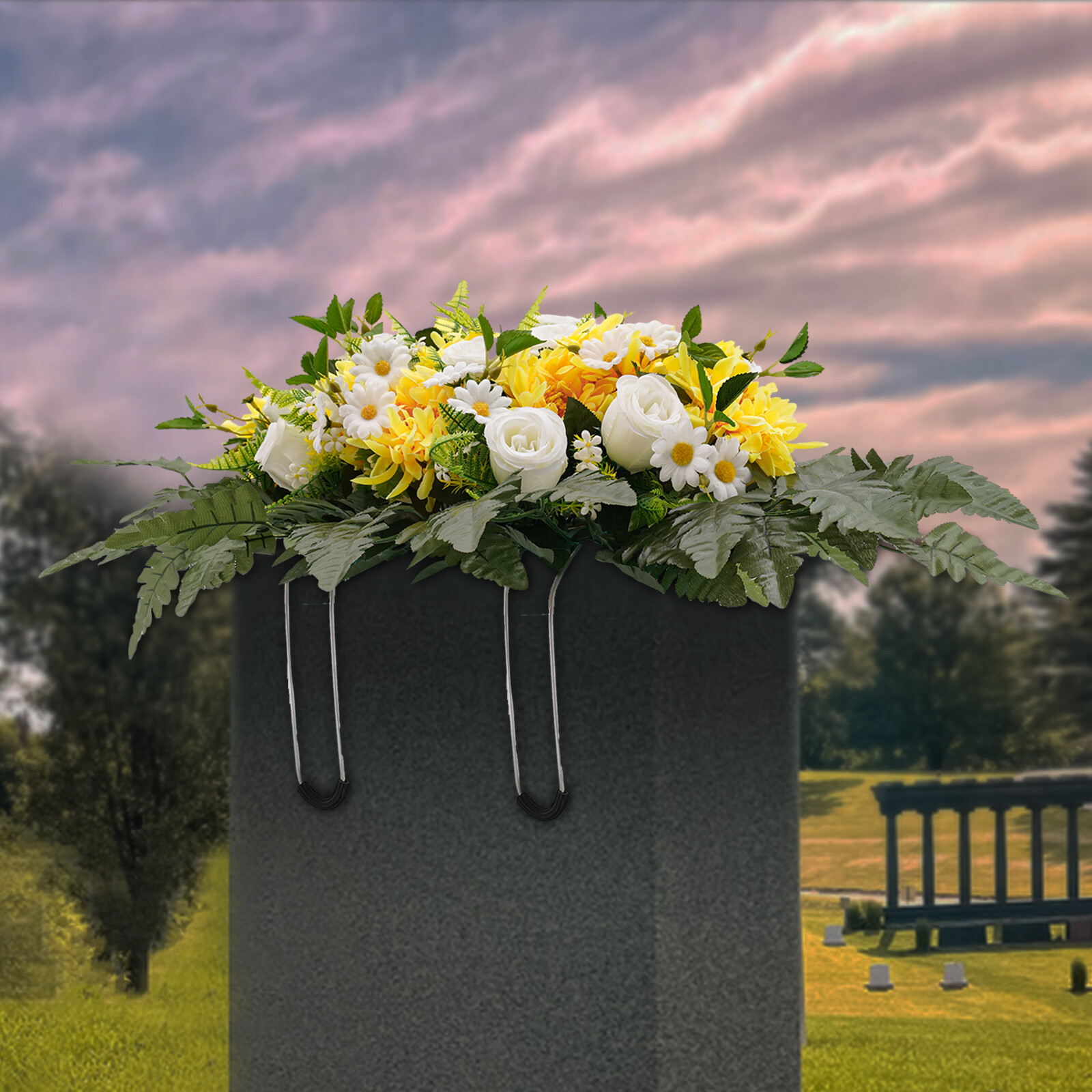 Artificial Wildflower Outdoor Grave Flower Decor,Flower Bud Yellow Chrysanthemum