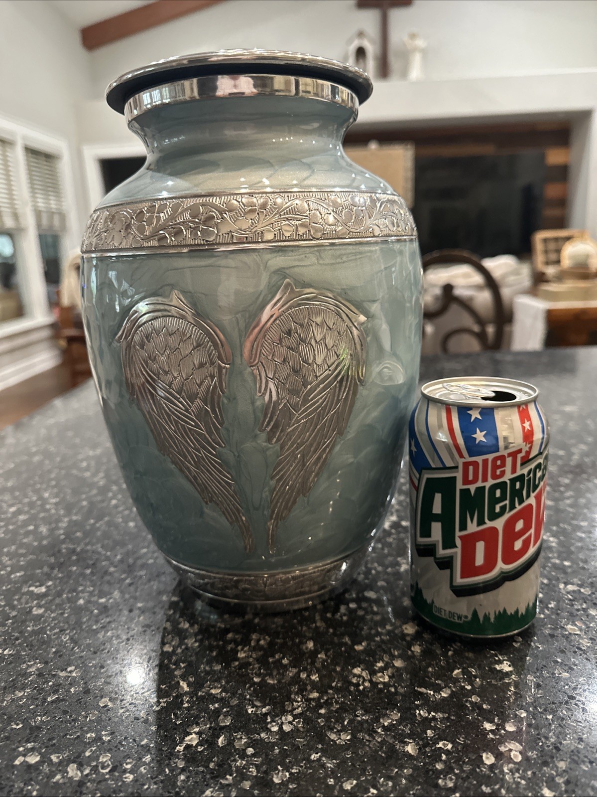 Large Sky Blue Angel Wings Cremation Urn: Large Memorial Urn for Ashes