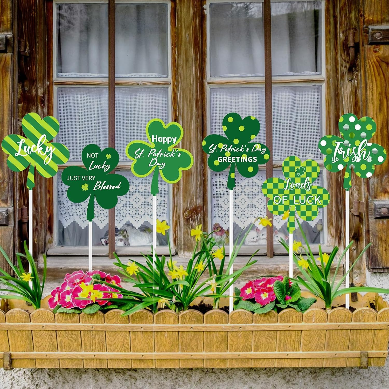 6 Pcs St Patricks Day Decorations Outdoor 13 Inch Stakes Metal Shamrock Decorati