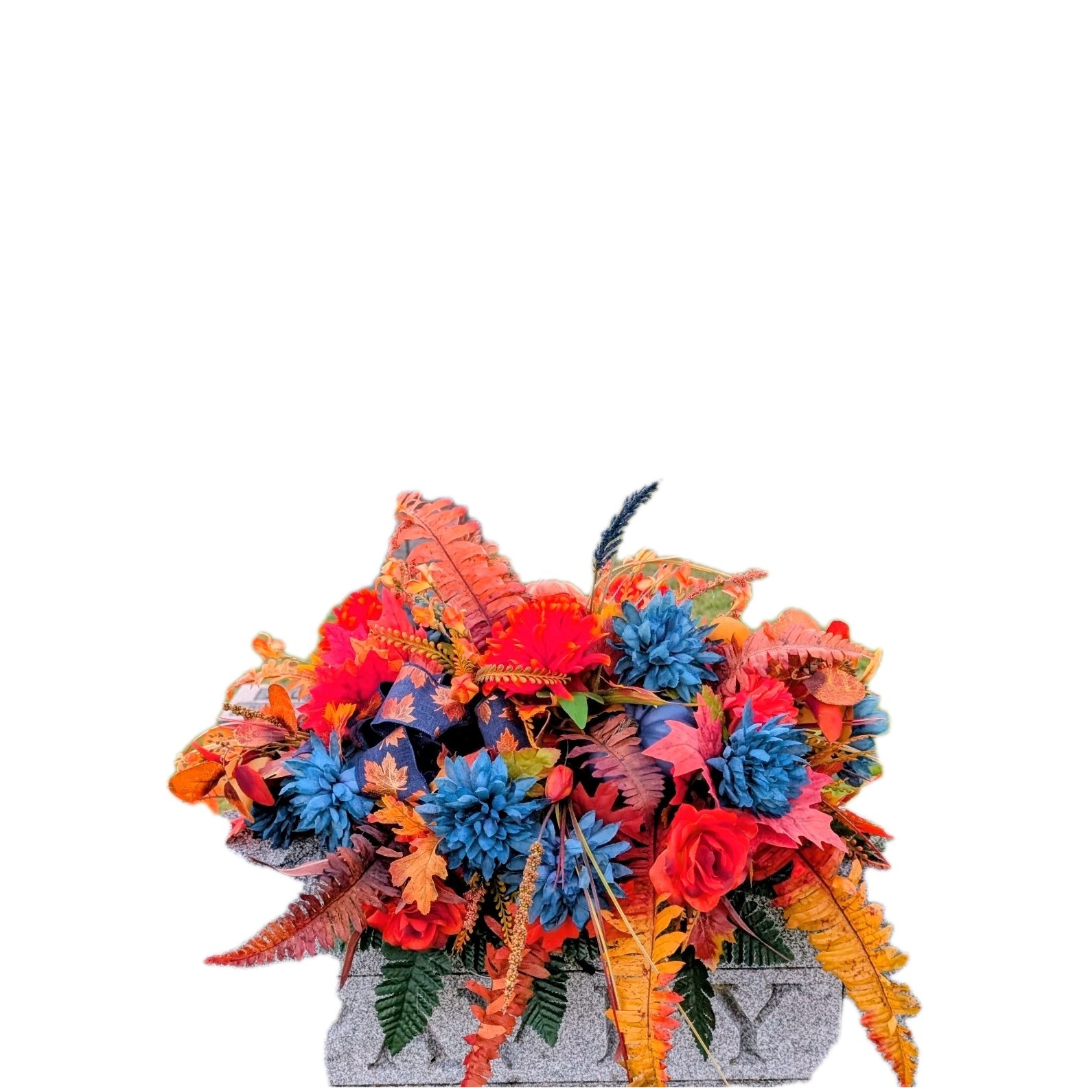 Autumn blue and orange pumpkin headstone saddle
