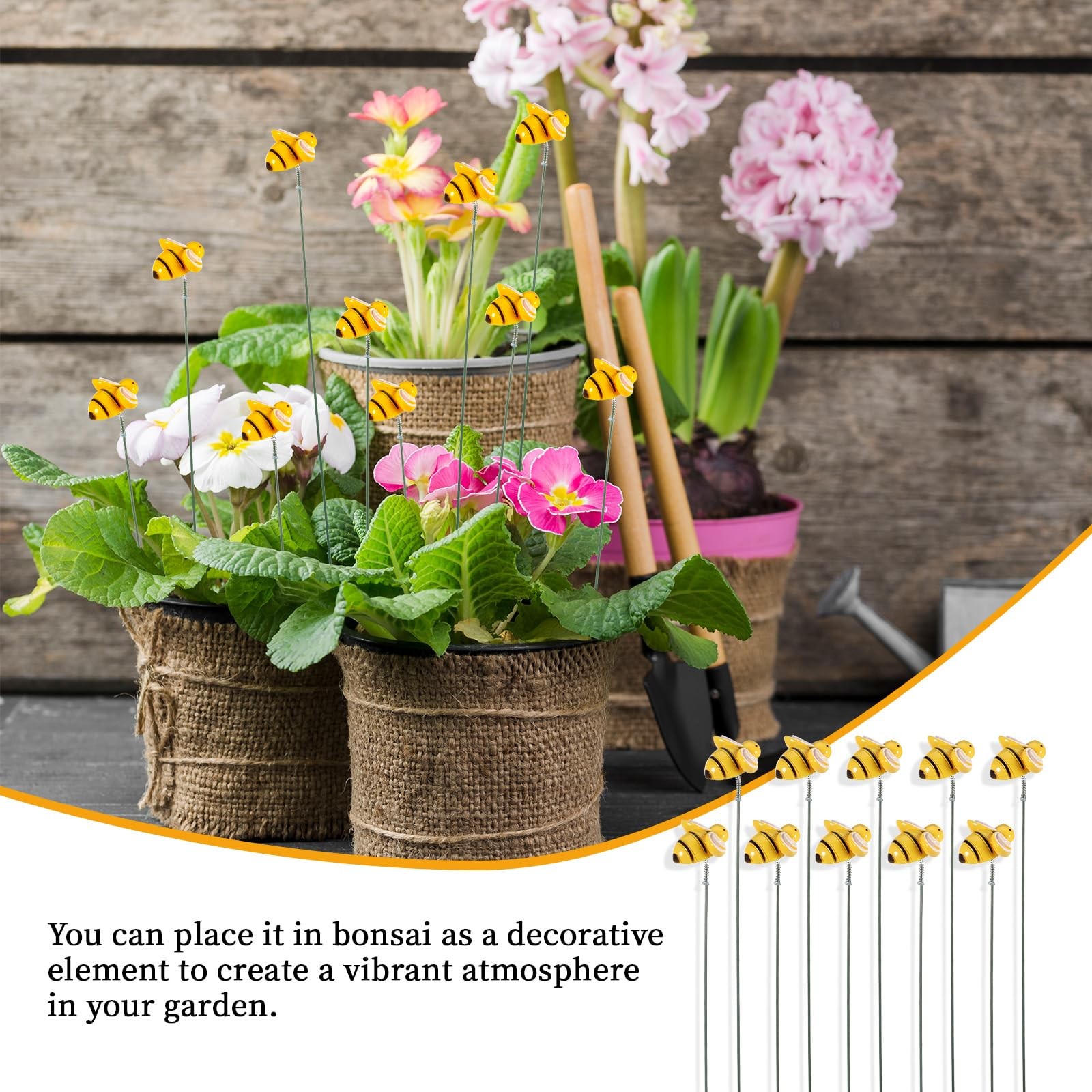 10PCS Bee Garden Stakes Decor Small Bees Yard Decor Metal Garden Stakes Honey…