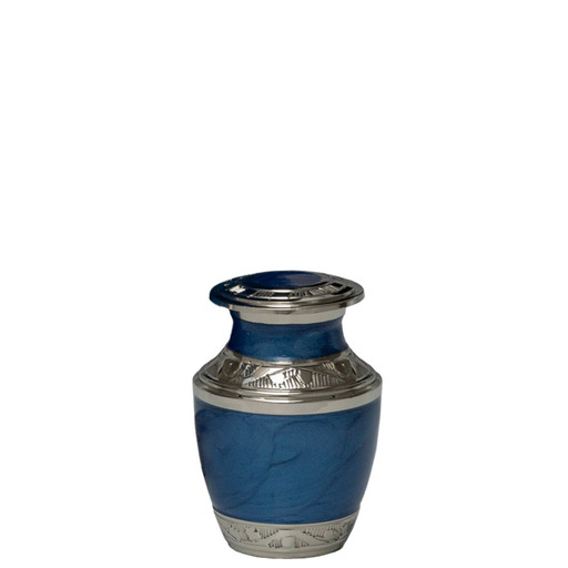 Small/Keepsake 3 Cubic Inches Mother of Pearl Blue Brass Funeral Cremation Urn